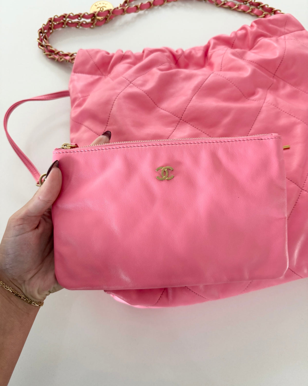 Chanel Pink Quilted Calfskin Leather 22 Small Hobo Bag from 2022
