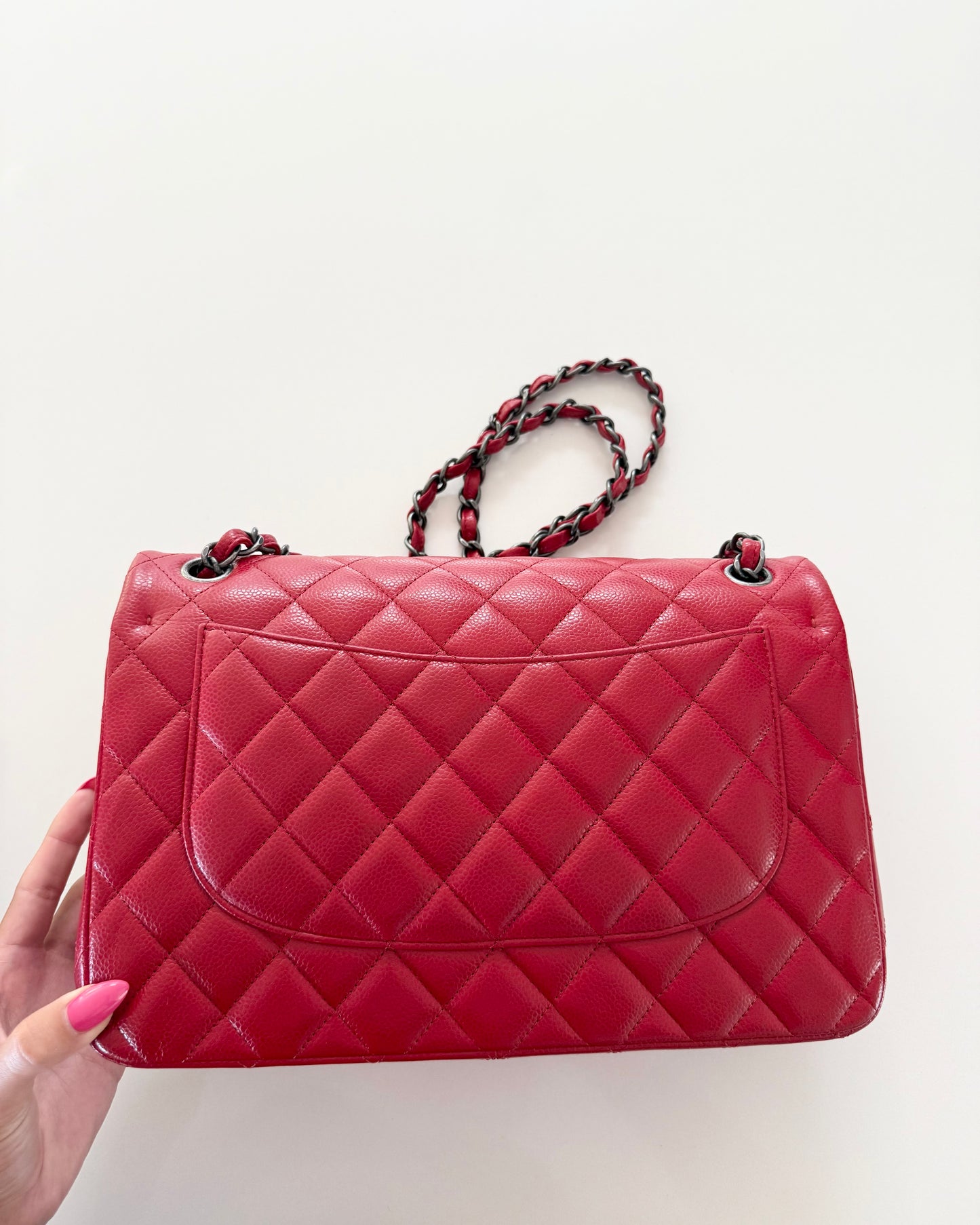 Chanel Red Caviar Quilted Jumbo with Ruthenium Hardware 21 series from 2015