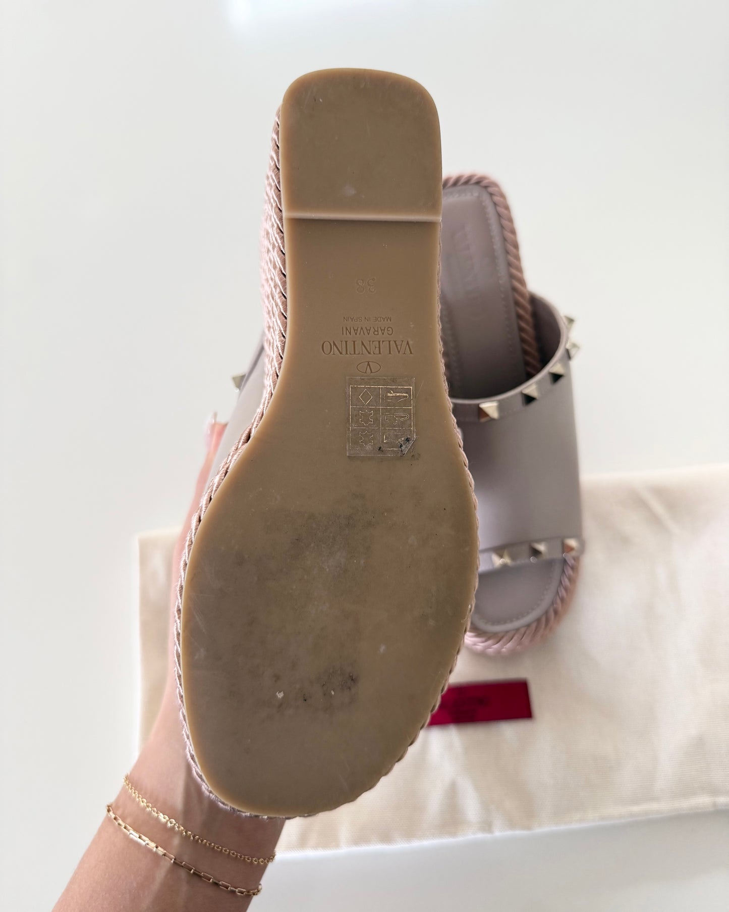 Valentino Beige with Light Gold Rockstud and Rose Roped Espadrilles Size 38