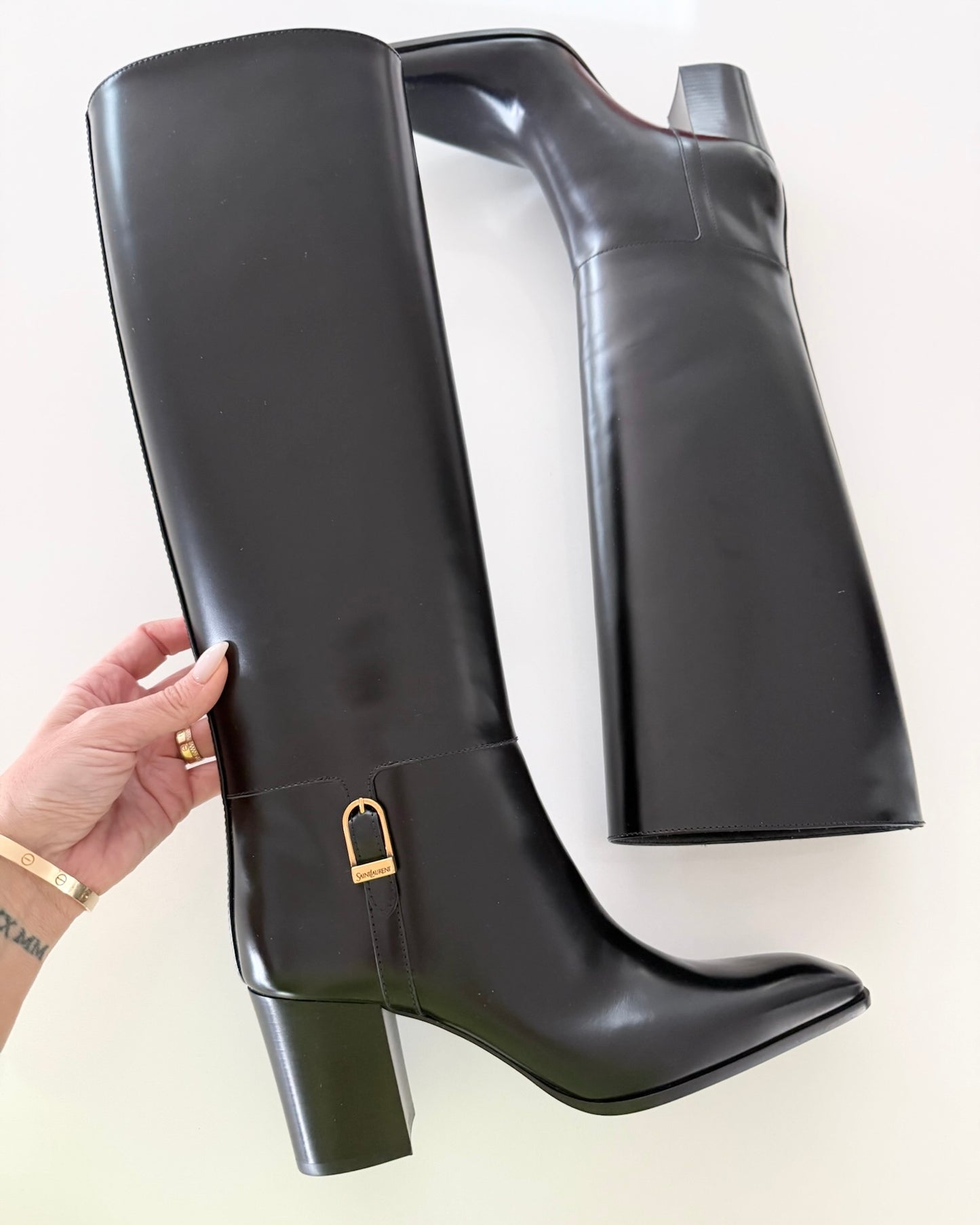 Saint Laurent Black Smooth Leather Knee High Julia Boots Size 7.5/38