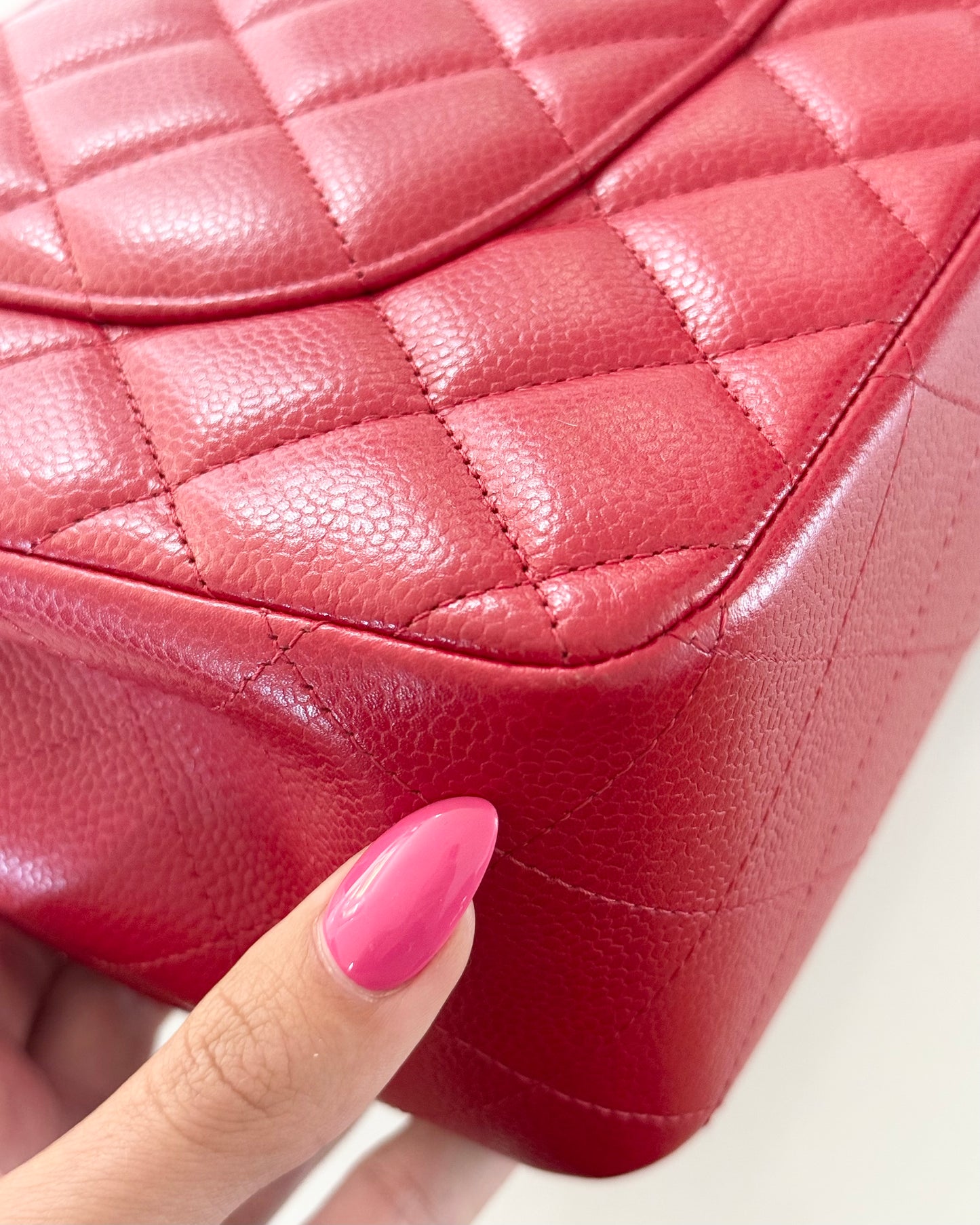 Chanel Red Caviar Quilted Jumbo with Ruthenium Hardware 21 series from 2015