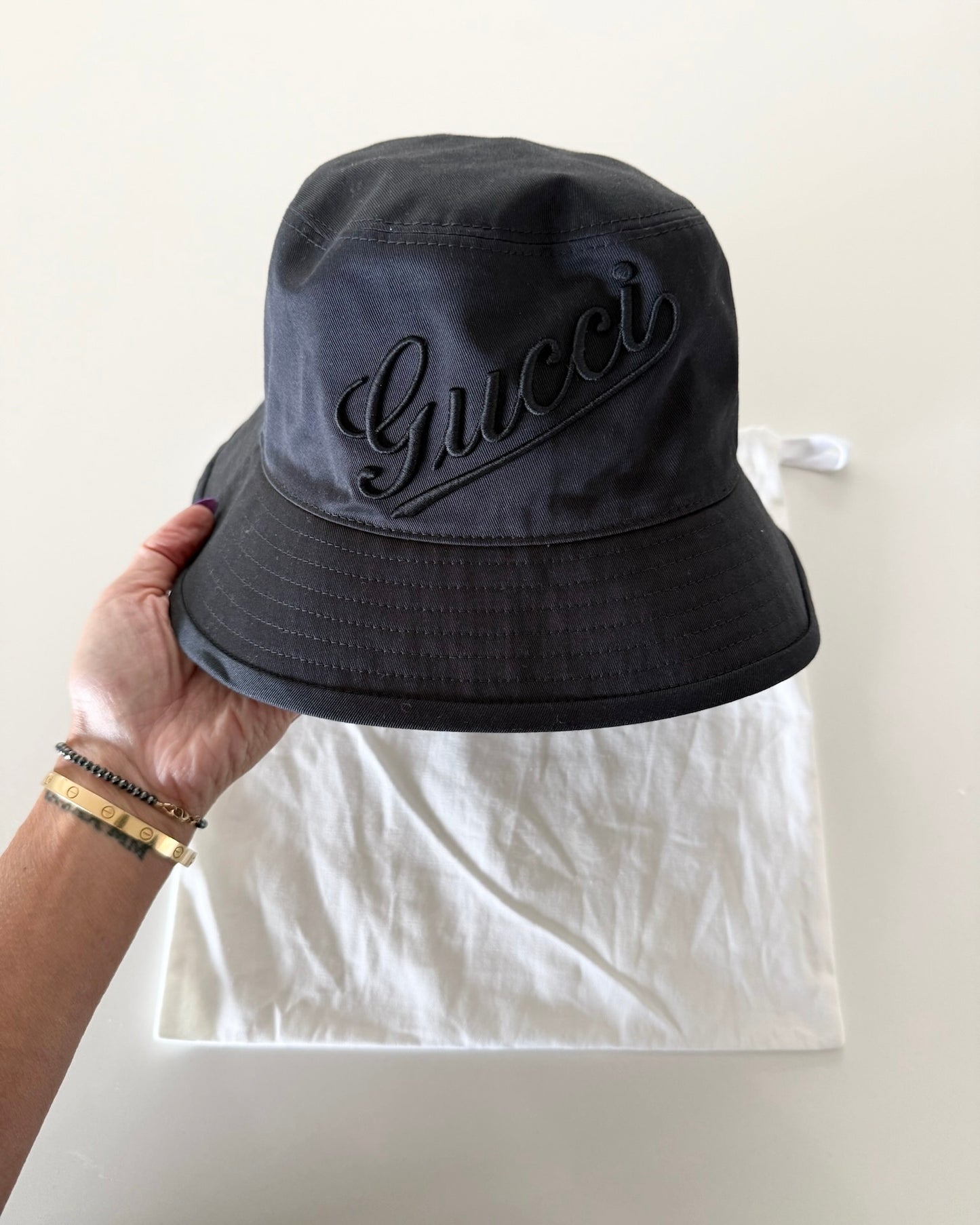 Gucci Black Cotton Logo Bucket Hat Size M