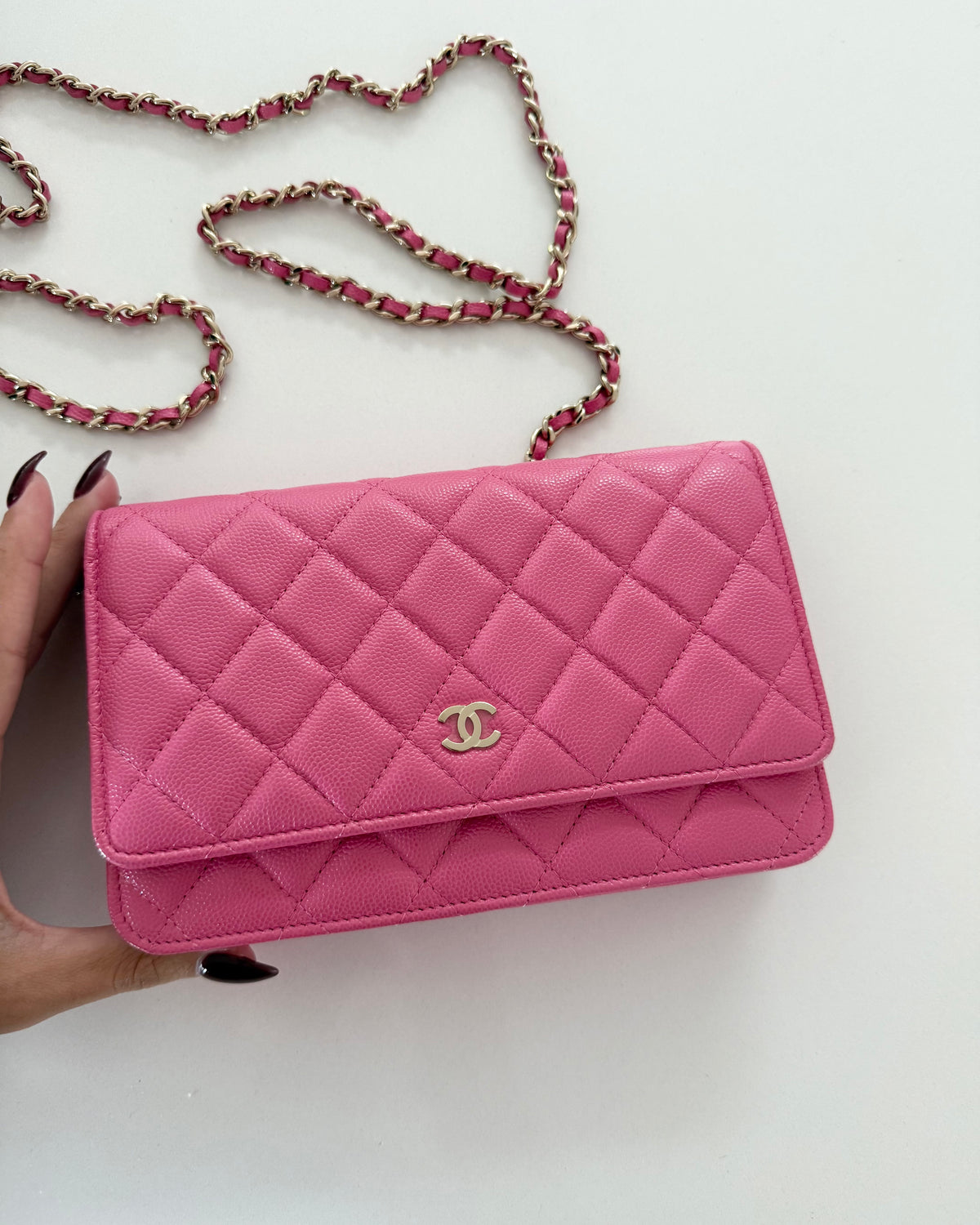 Chanel Bright Pink Caviar Wallet on Chain 30 series from 2020-21