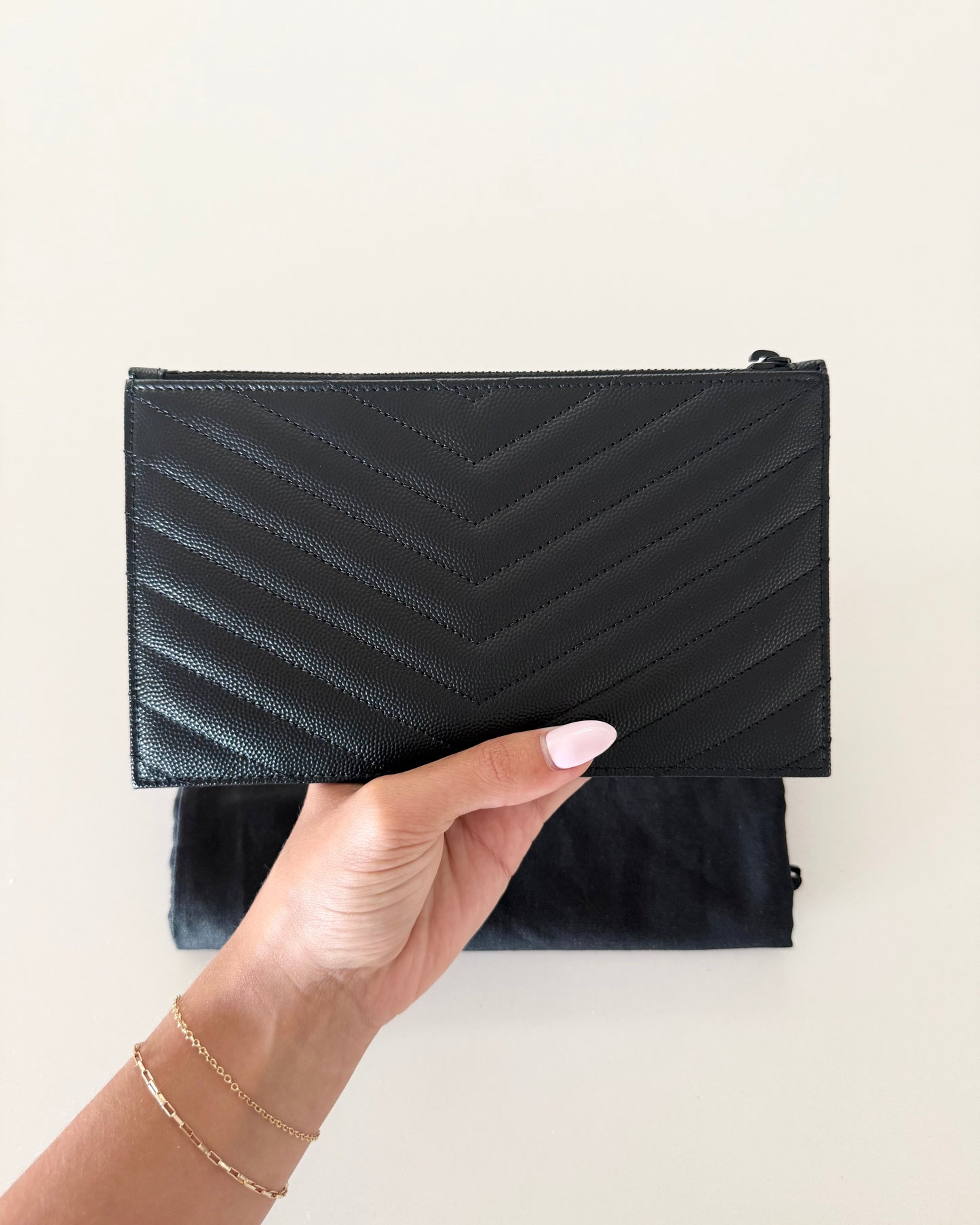 Saint Laurent Black Leather Matelasse Quilted Pouch
