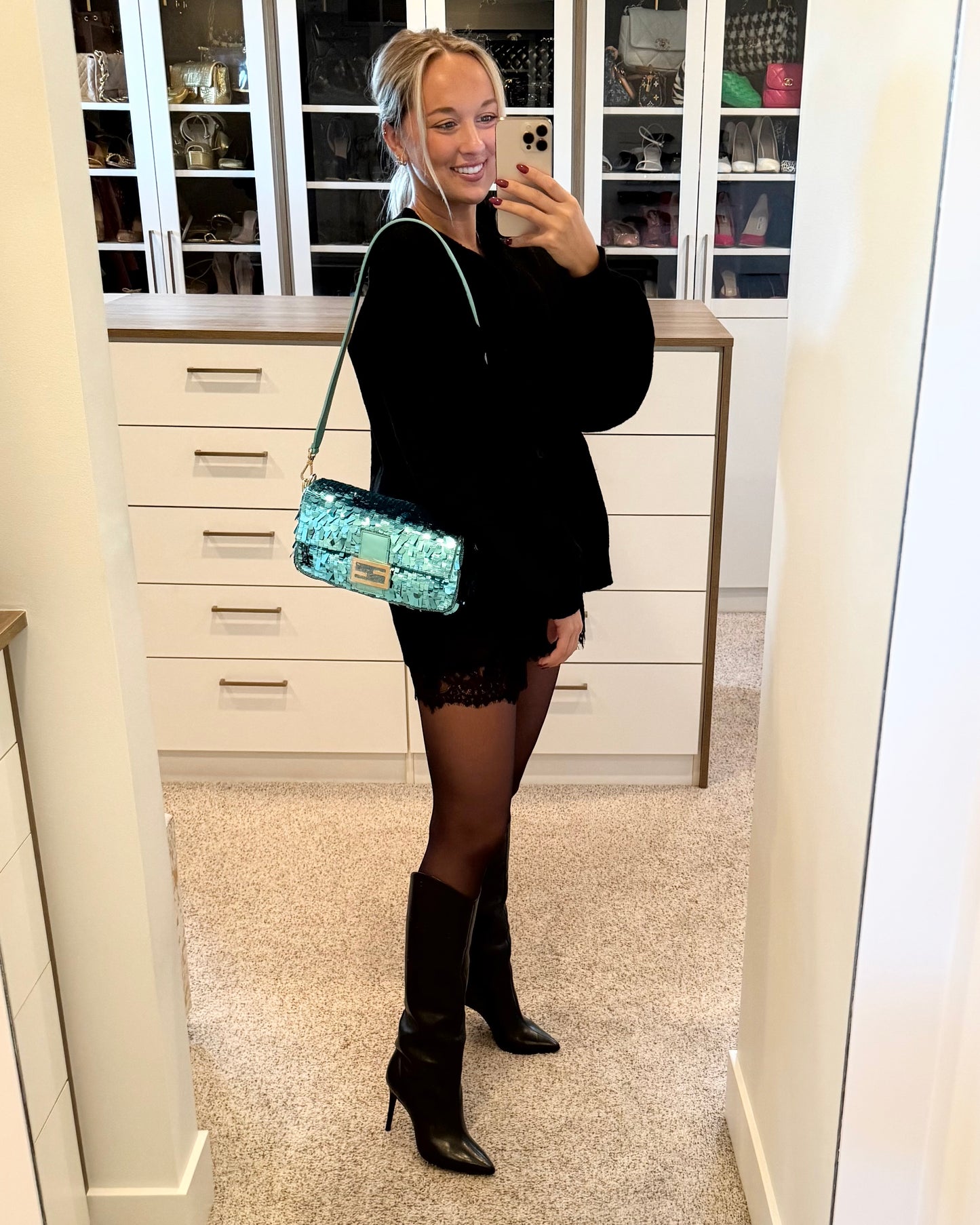 Fendi Turquoise Sequin Baguette