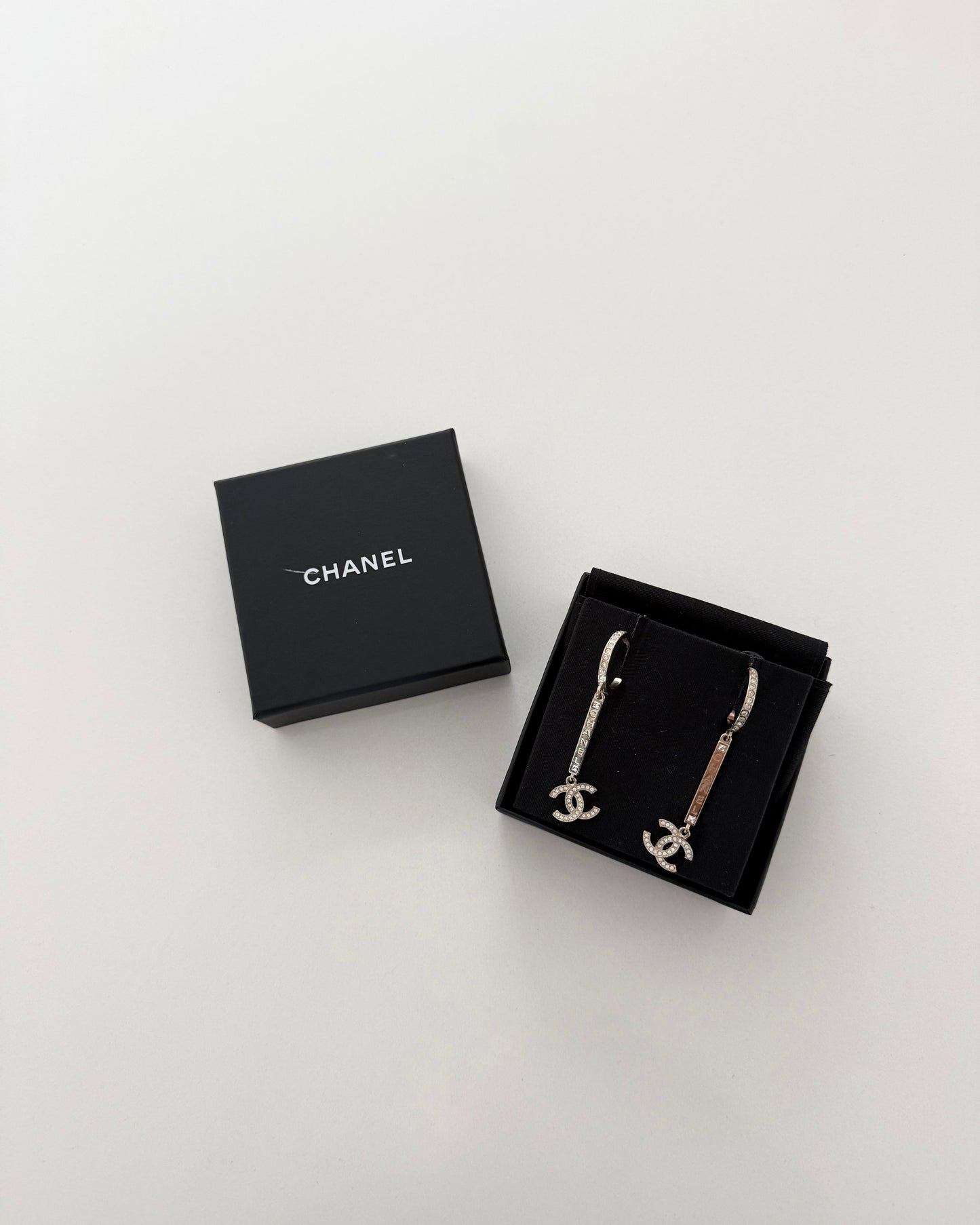 Chanel Goldtone and Crystal Hoop Bar Drop Logo Earrings from 21P