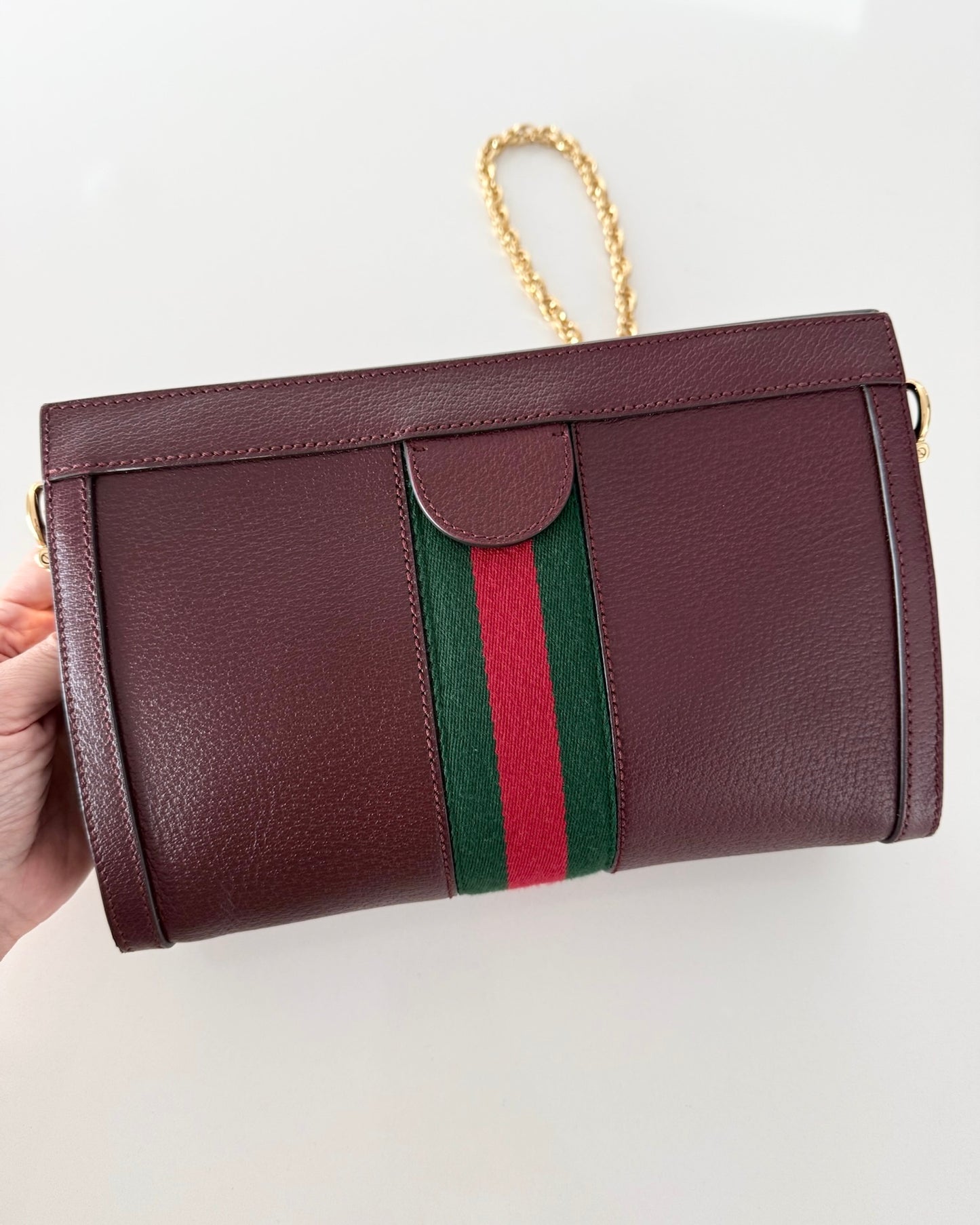 Gucci Burgundy Leather Ophidia Small Shoulder Bag