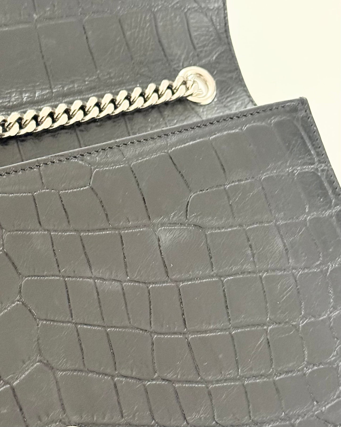 Saint Laurent Black Croc Embossed Medium Kate Tassel Bag