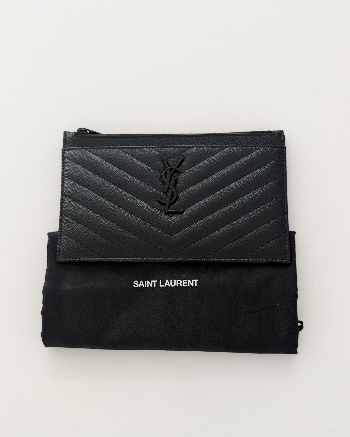 Saint Laurent Black Leather Matelasse Quilted Pouch