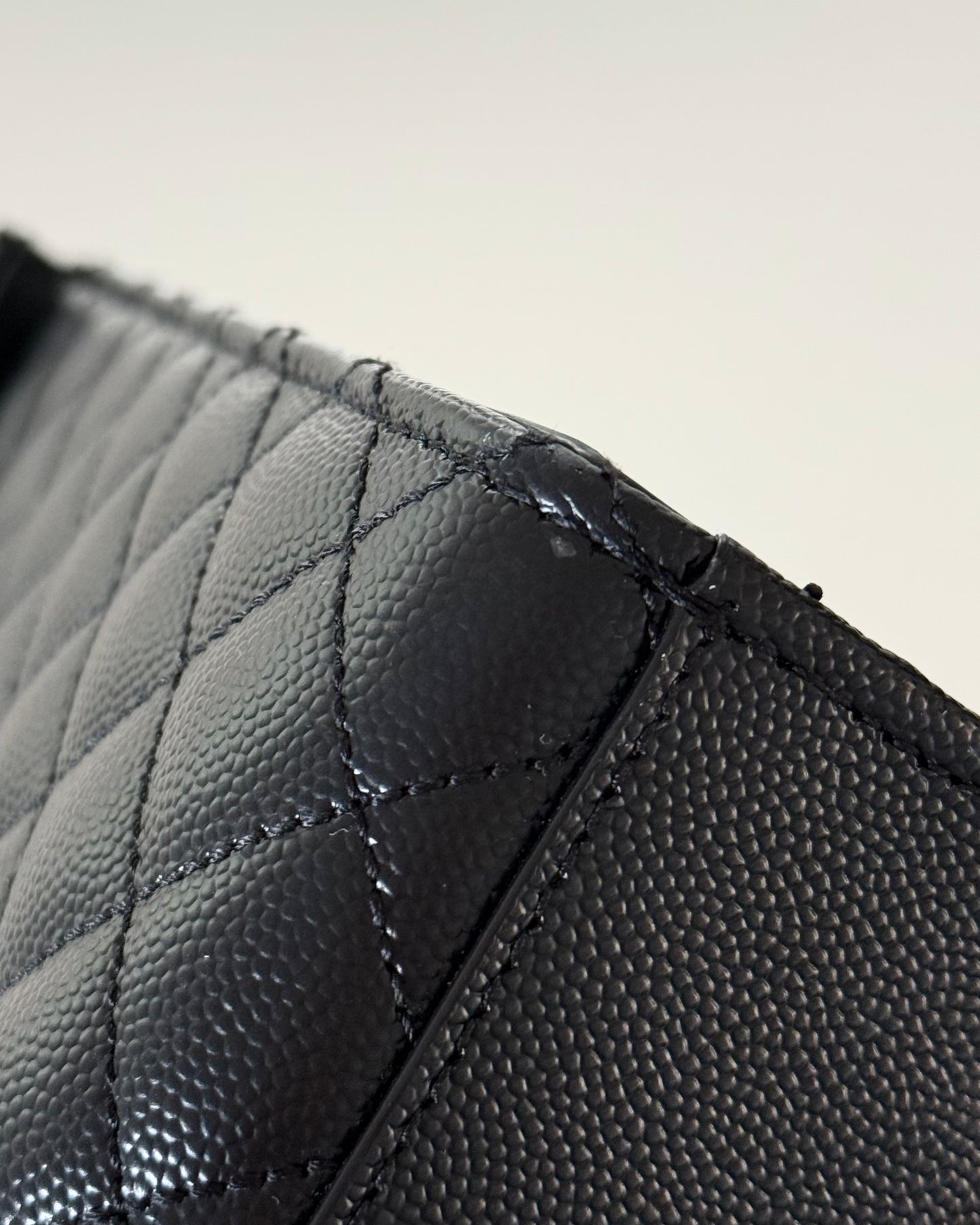 Saint Laurent Black Grained Leather Mix Matelasse Large Tri-Quilt