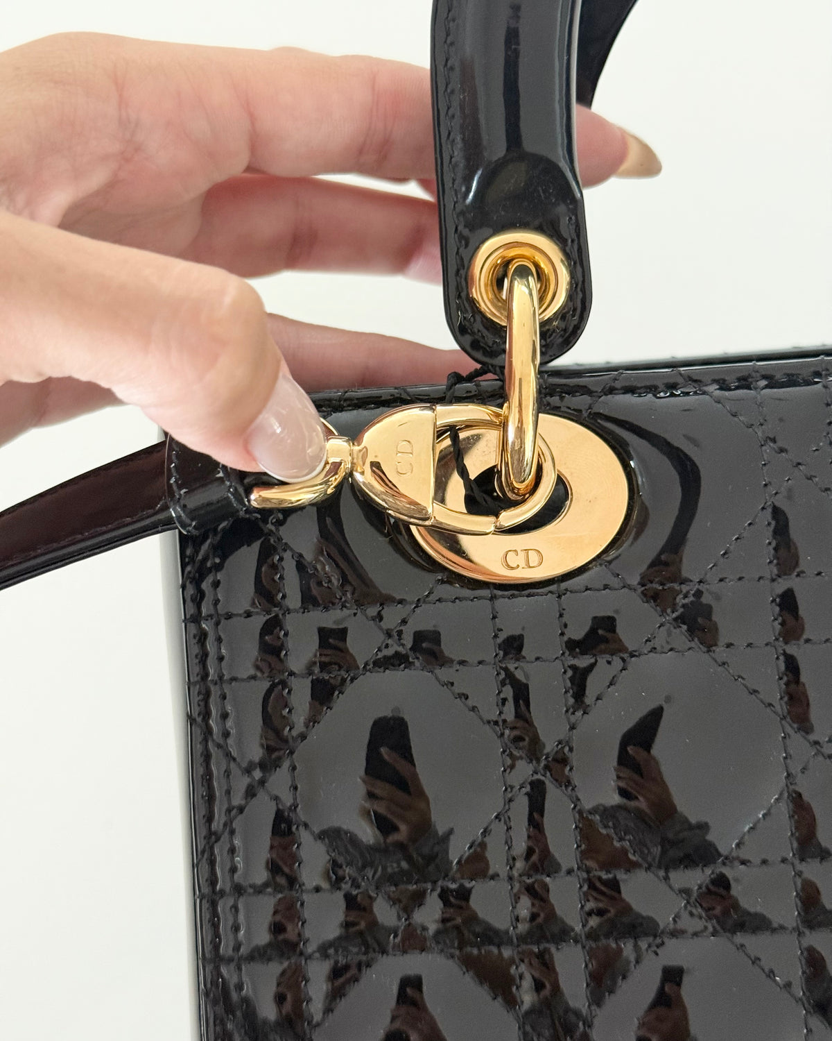 Christian Dior Black Patent Medium Lady Dior Bag