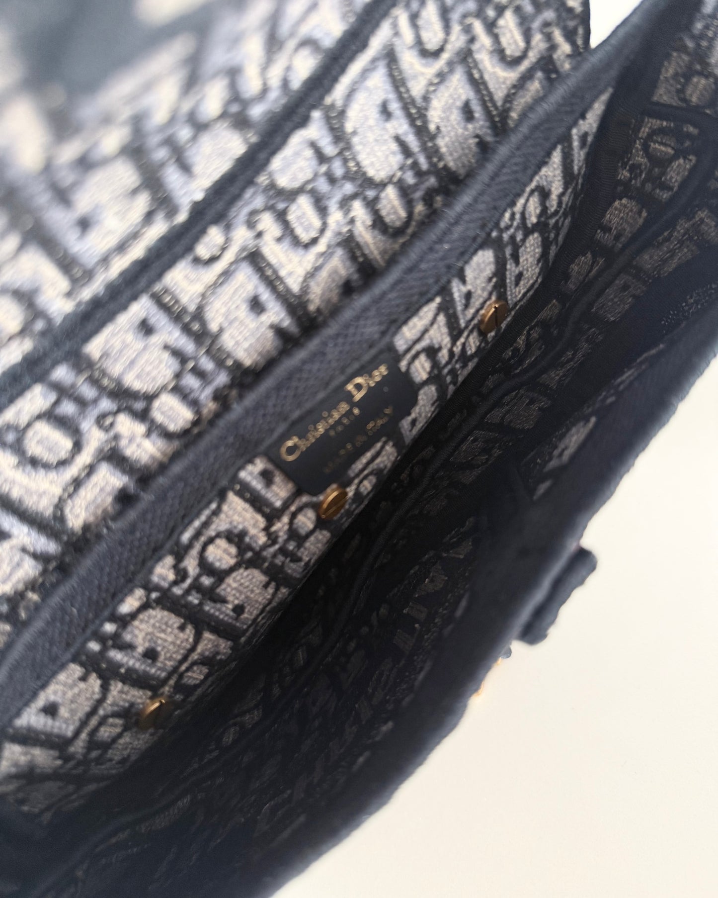 Christian Dior Blue Oblique Embroided Canvas Saddle Bag