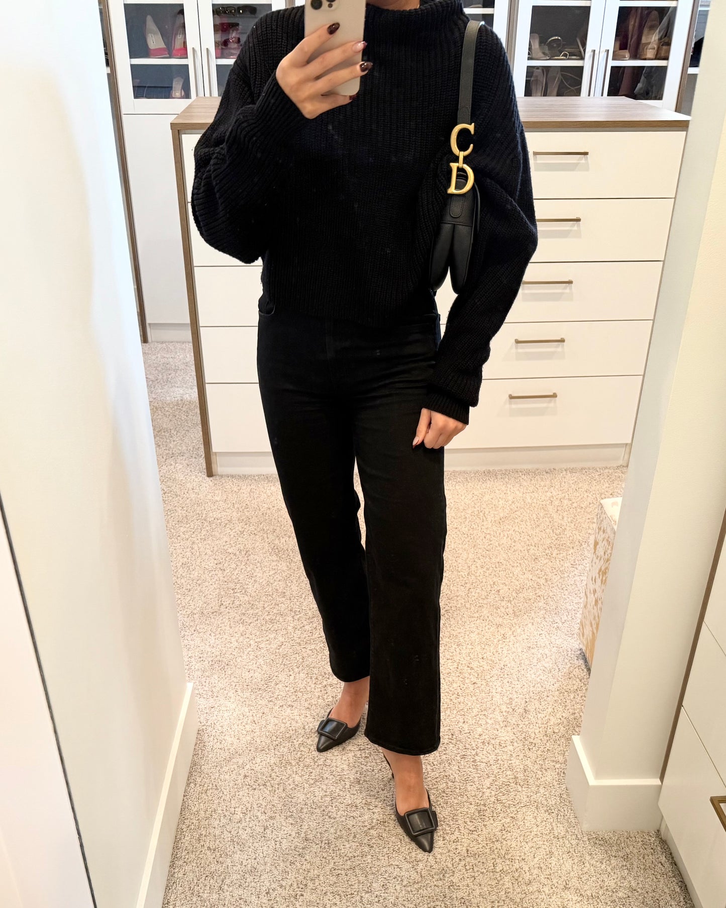 Christian Dior Black Grained Leather Saddle Bag