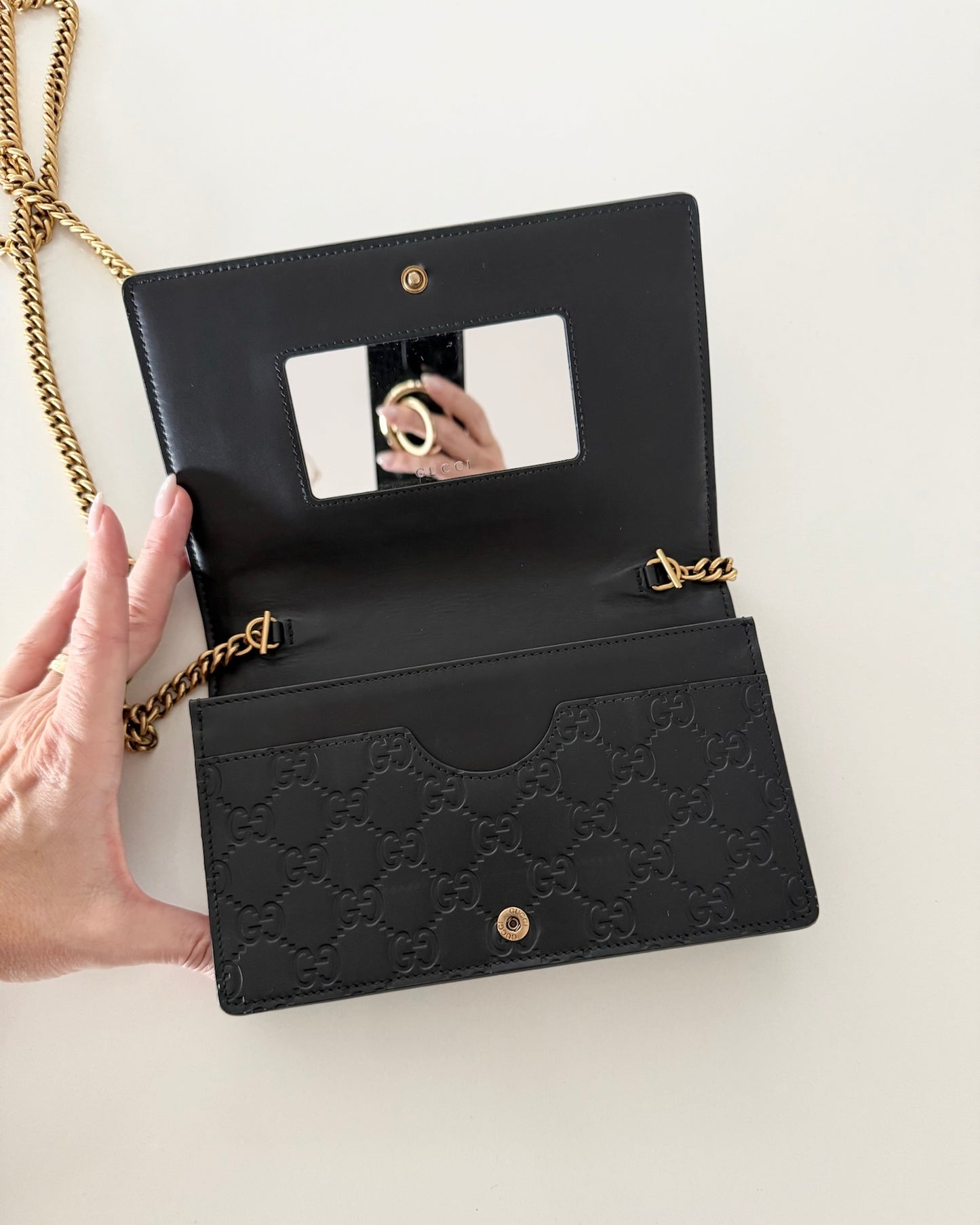 Gucci Black Guccissima Crystal Cat WOC