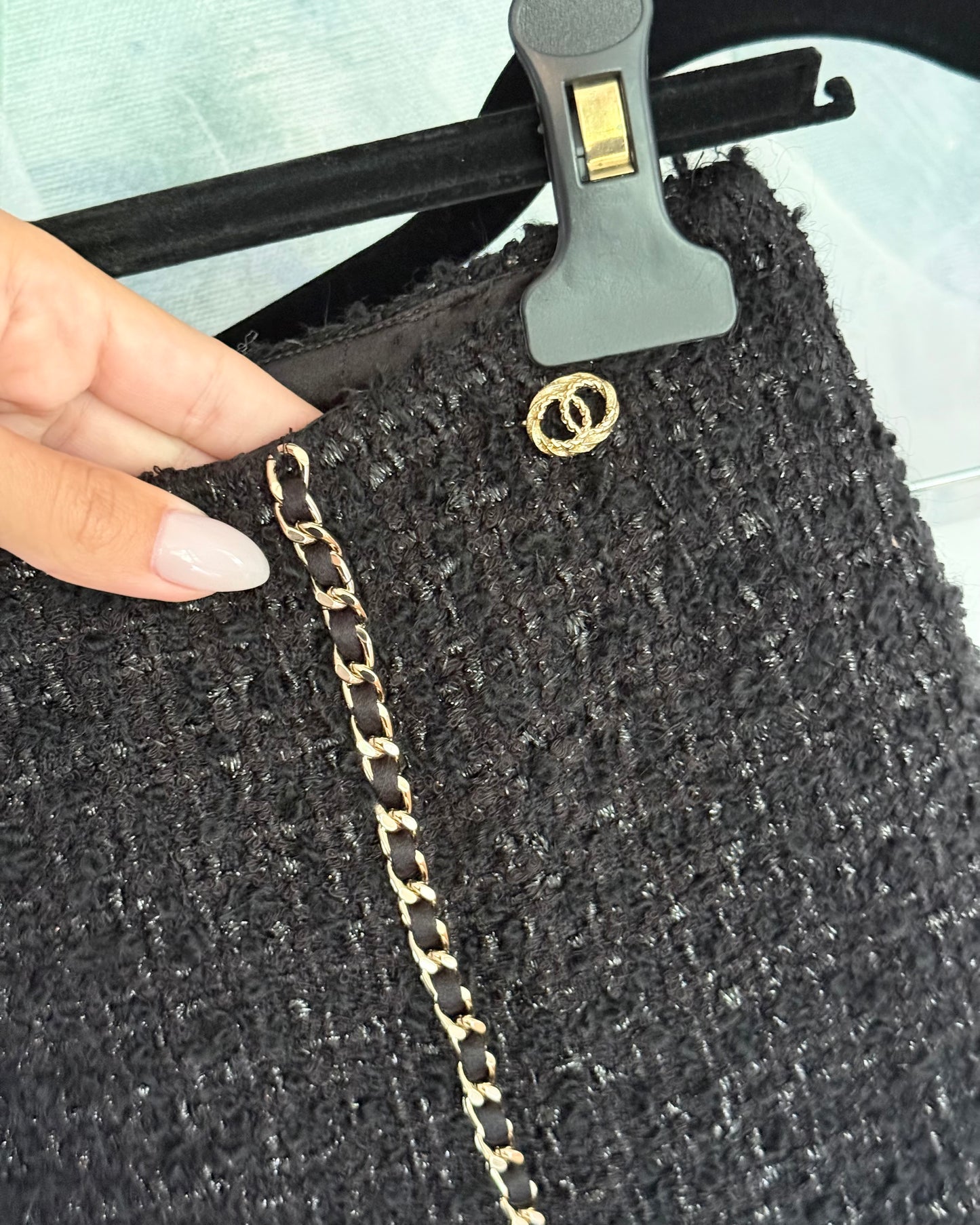 Chanel Black Tweed and Chain Detail Skirt Size 36 from 2023