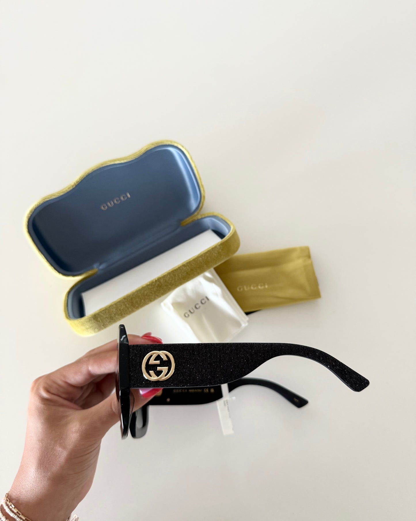 Gucci Black Square Sunnies with Glitter Sides