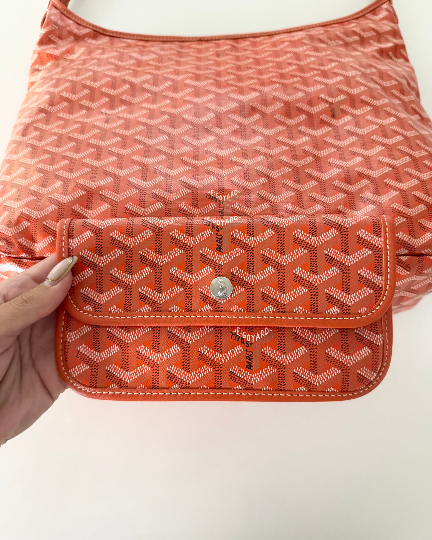 Goyard Orange Chevron Printed Coated Canvas Boheme PM Bag