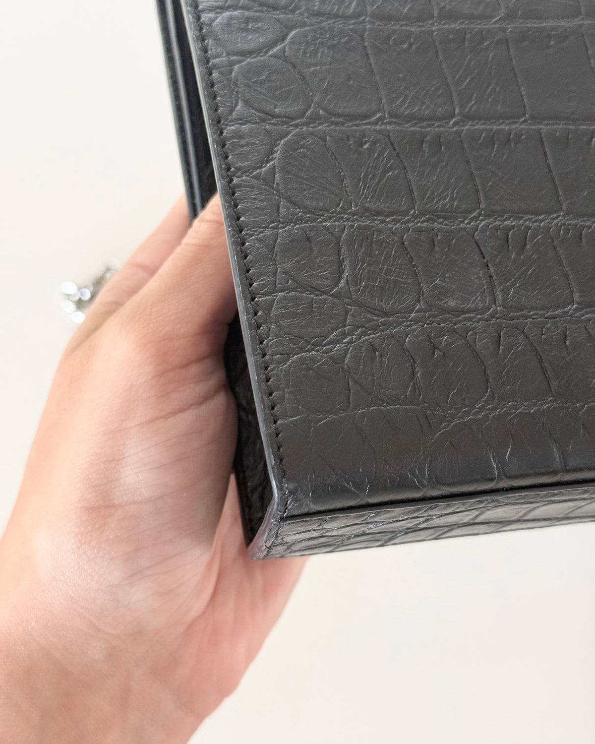 Saint Laurent Black Croc Embossed Medium Kate Tassel Bag