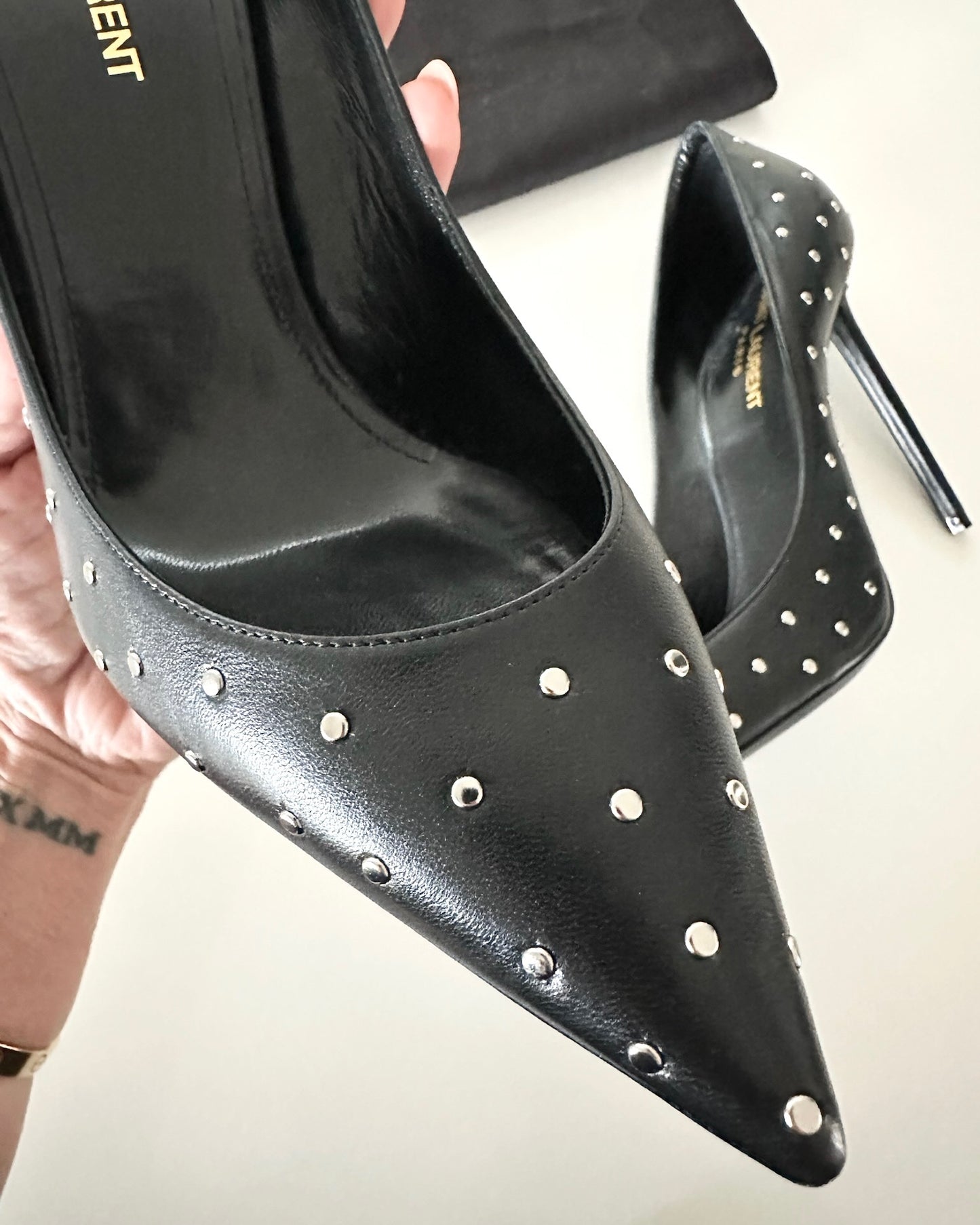 Saint Laurent Black Leather Studded Pumps Size 8/38.5