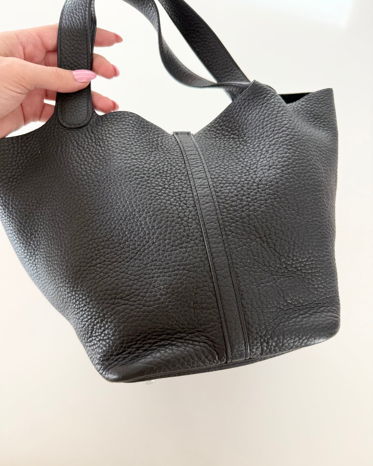 Hermes Black Clemence Picotin 22 with Palladium Hardware from 2020 (Y)
