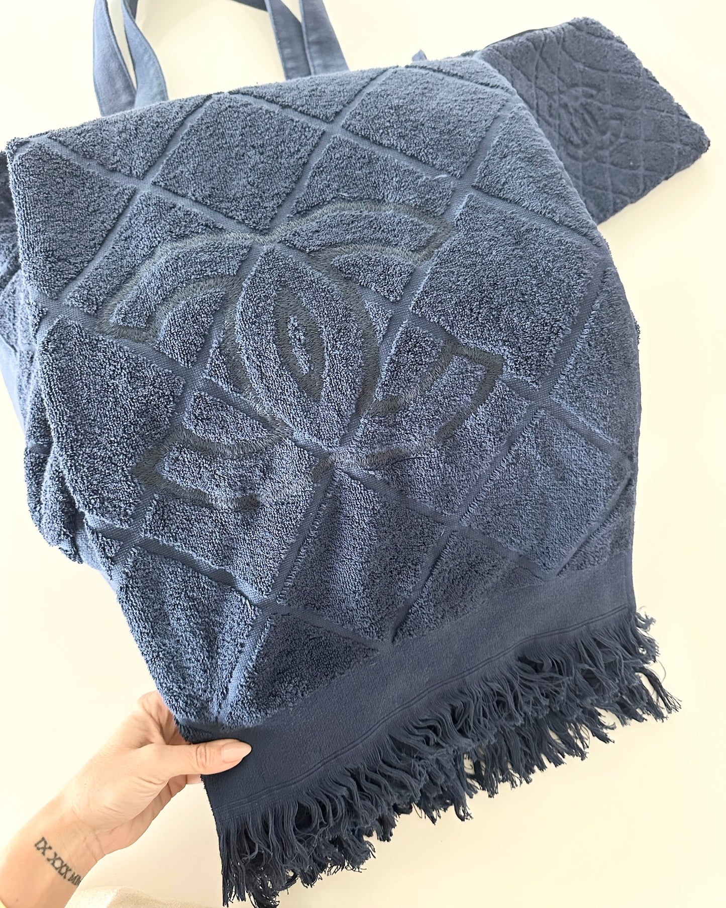 Chanel Navy Terry Cloth Beach Bag/Towel/Pouch Set