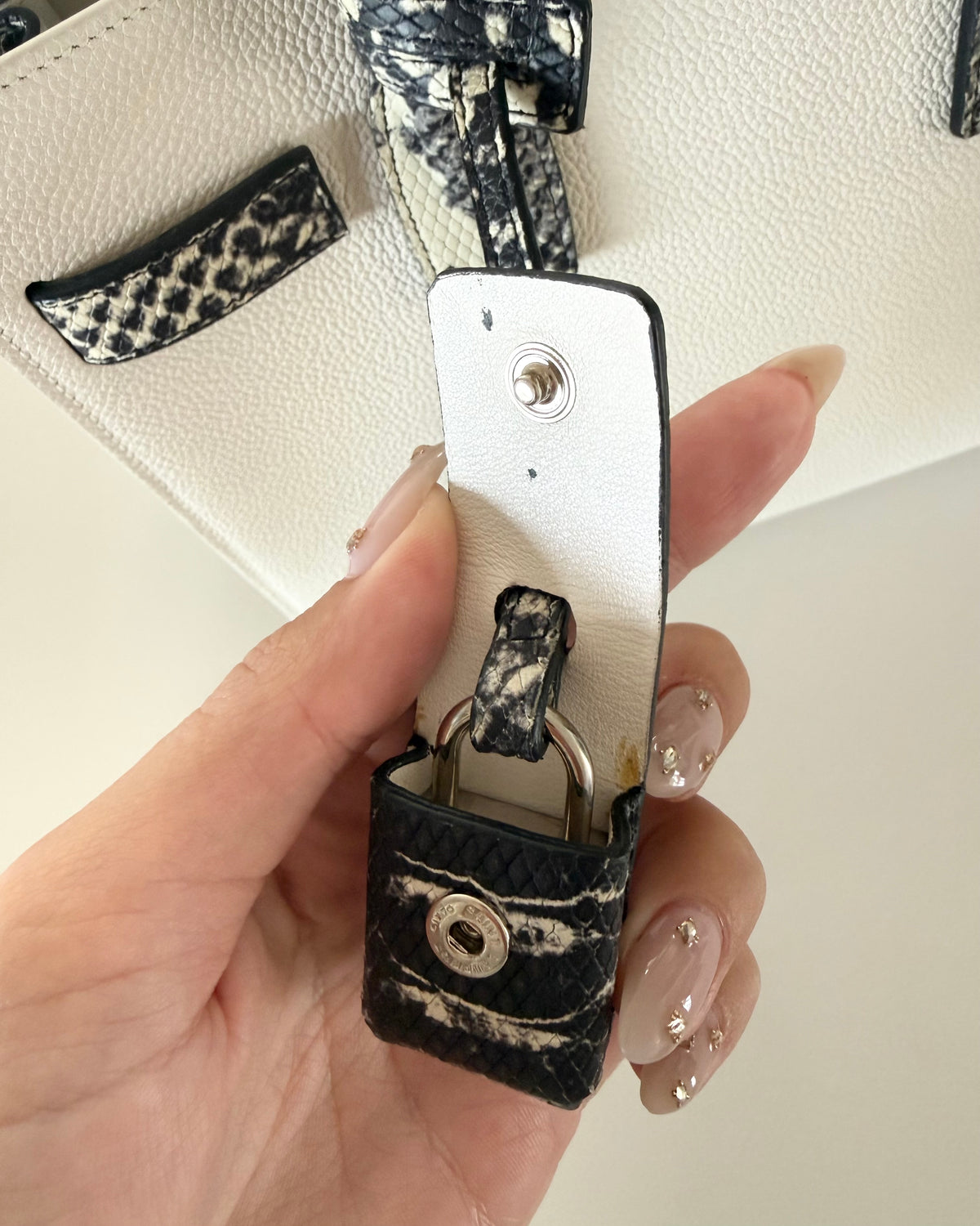 Saint Laurent Ivory Leather and Snake Embossed Sac de Jour Tote from 2016
