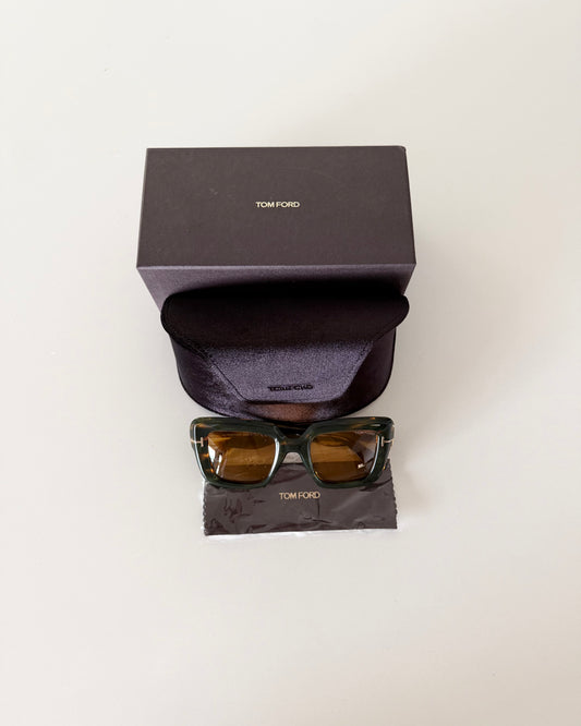 Tom Ford Thick Square Tortoise Sunglasses with Yellow Lens