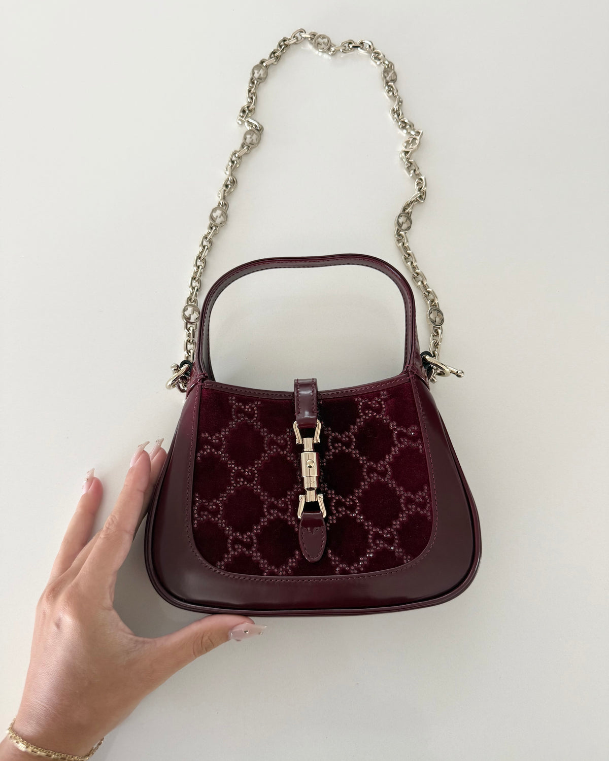 Gucci Burgundy Crystal and Velvet 1961 Mini Jackie