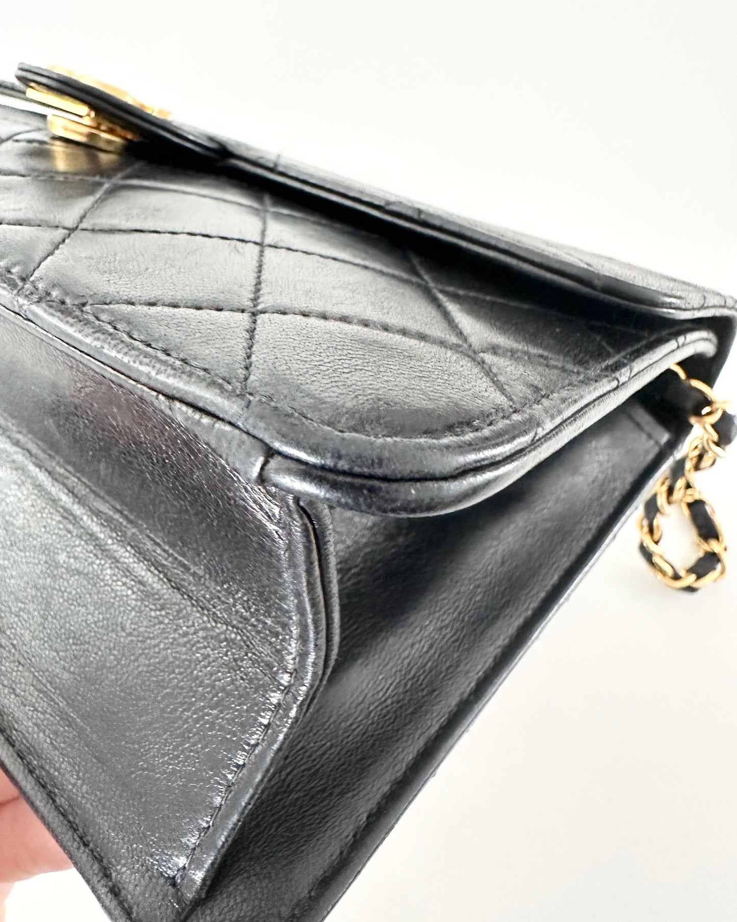 Chanel Vintage Black Lambskin Square Single Flap