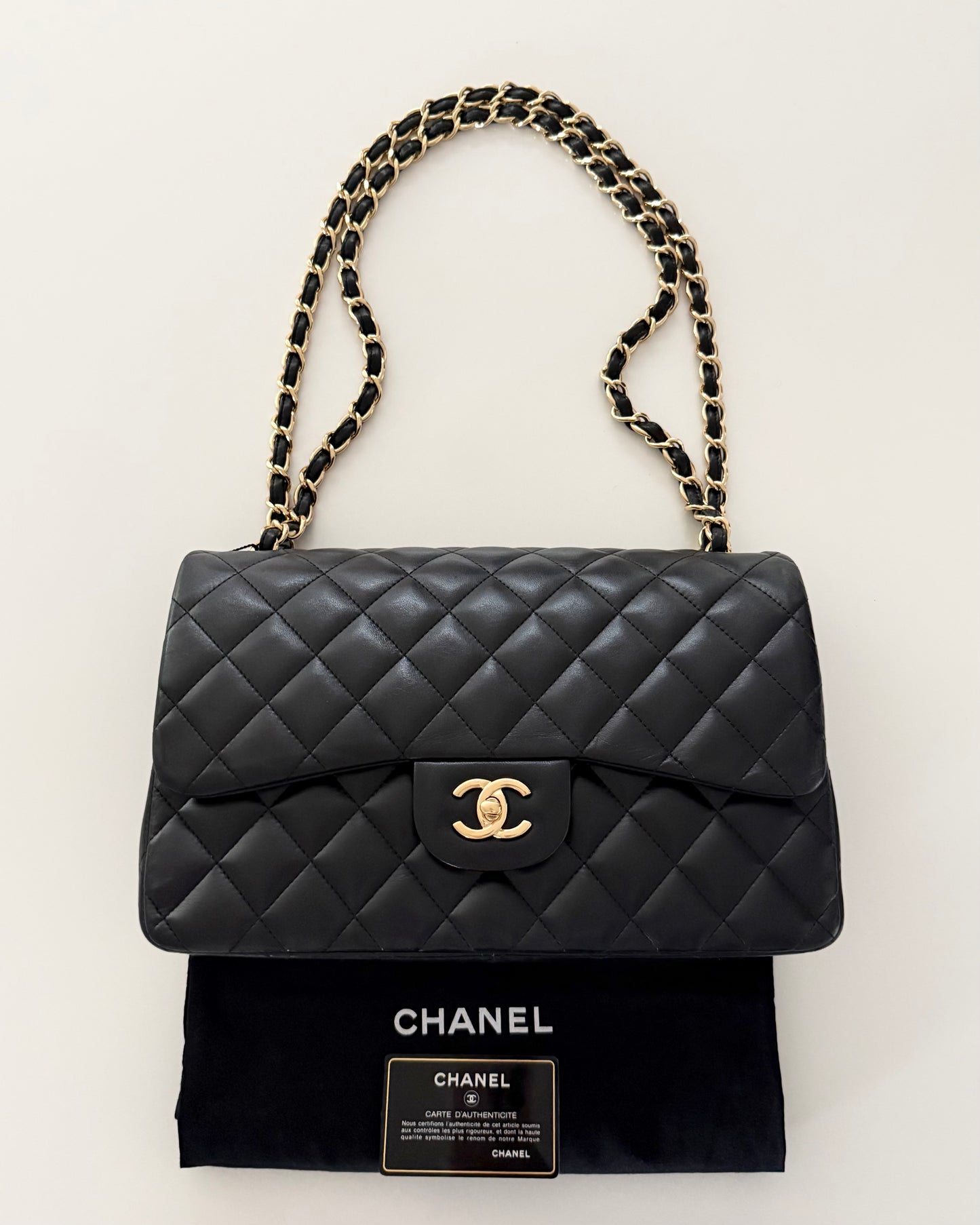Chanel Black Quilted Lambskin Classic Jumbo