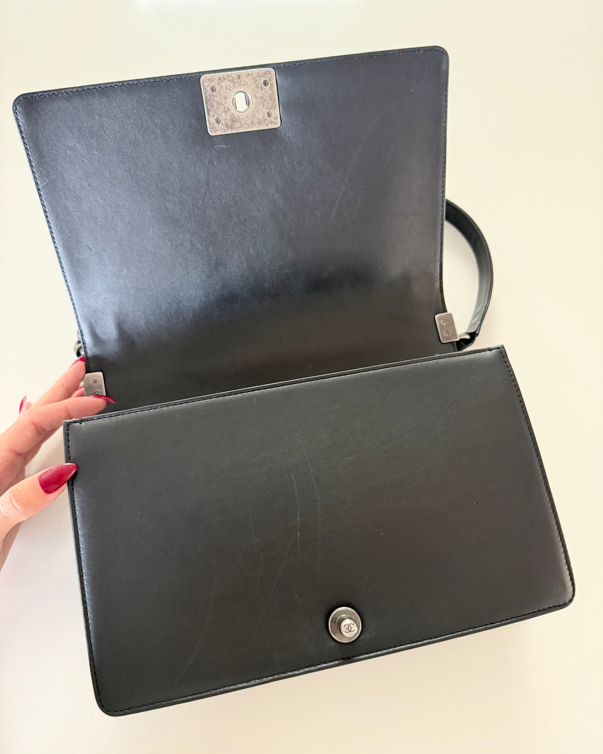 Chanel Black Large Boy Bag with Ruthenium Hardware 19 series from 2014