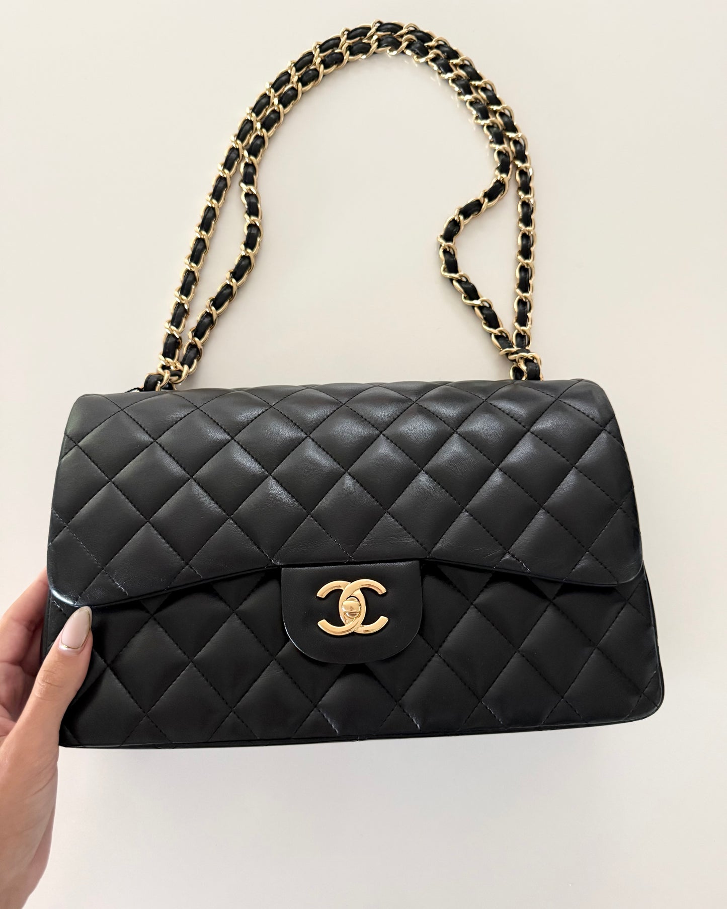 Chanel Black Quilted Lambskin Classic Jumbo