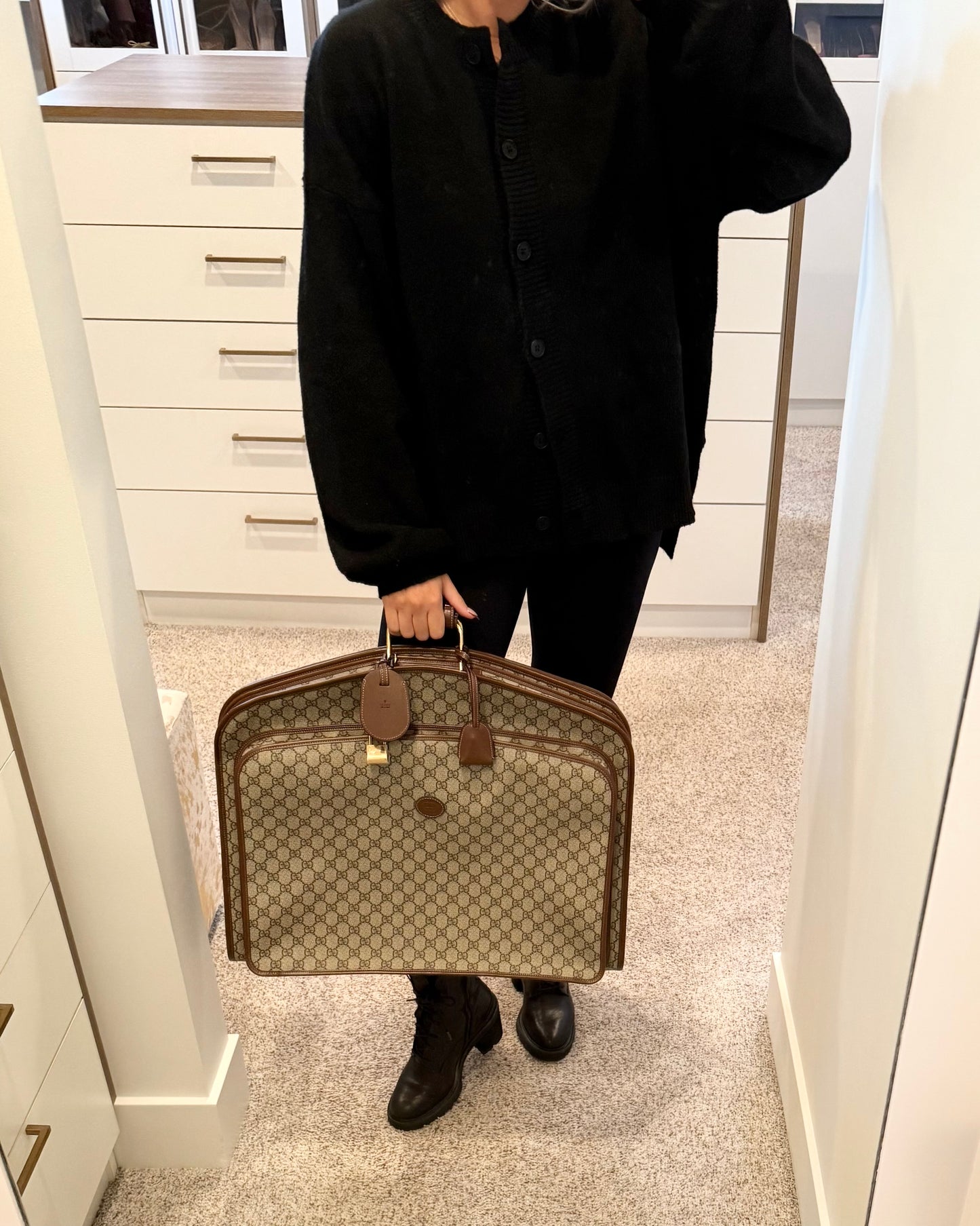 Gucci Beige/Brown Supreme Coated Canvas and Leather Garment Bag