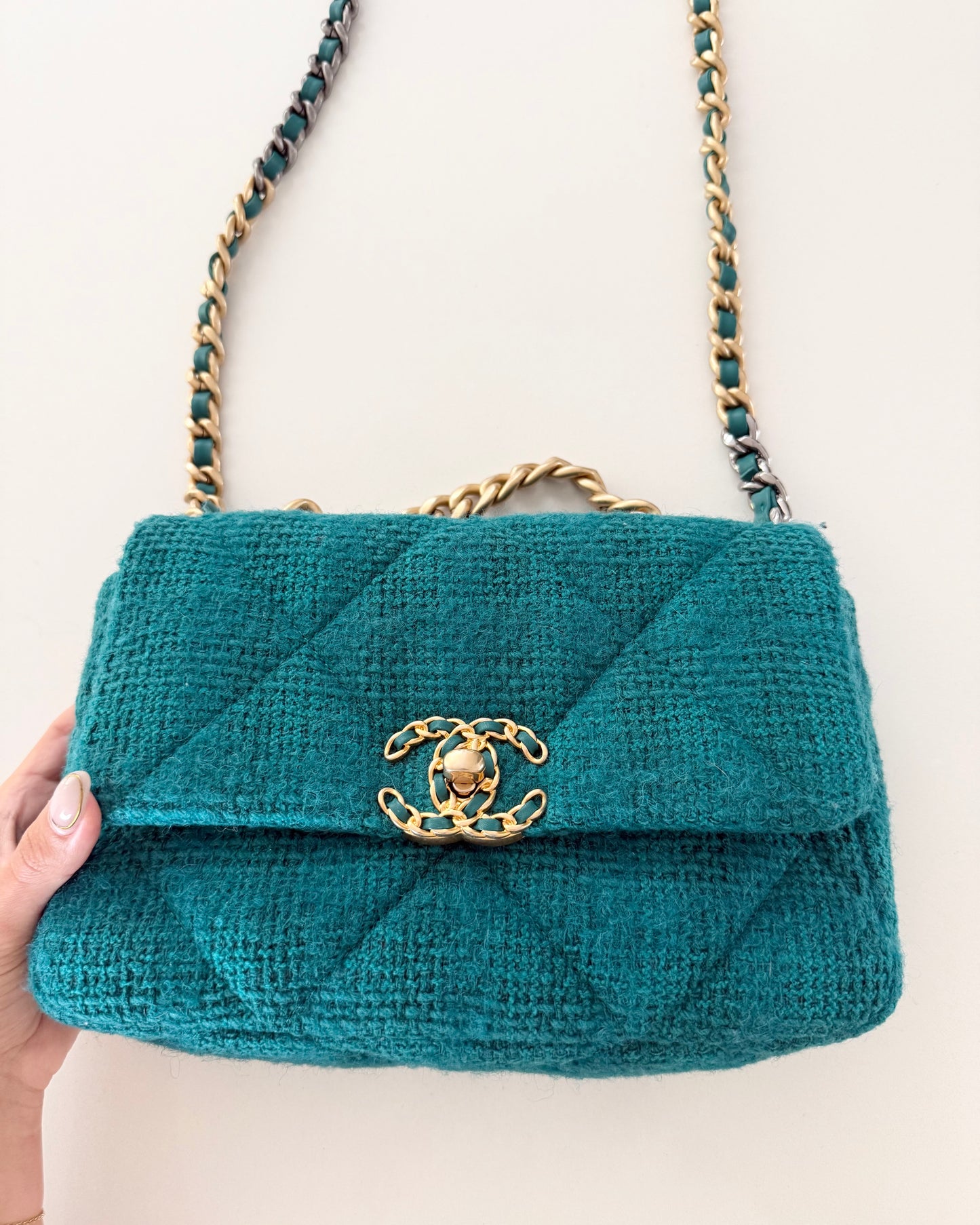 Chanel Teal Tweed Small 19 Bag