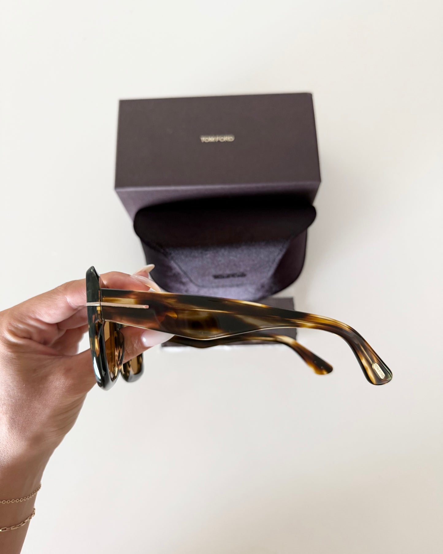Tom Ford Thick Square Tortoise Sunglasses with Yellow Lens