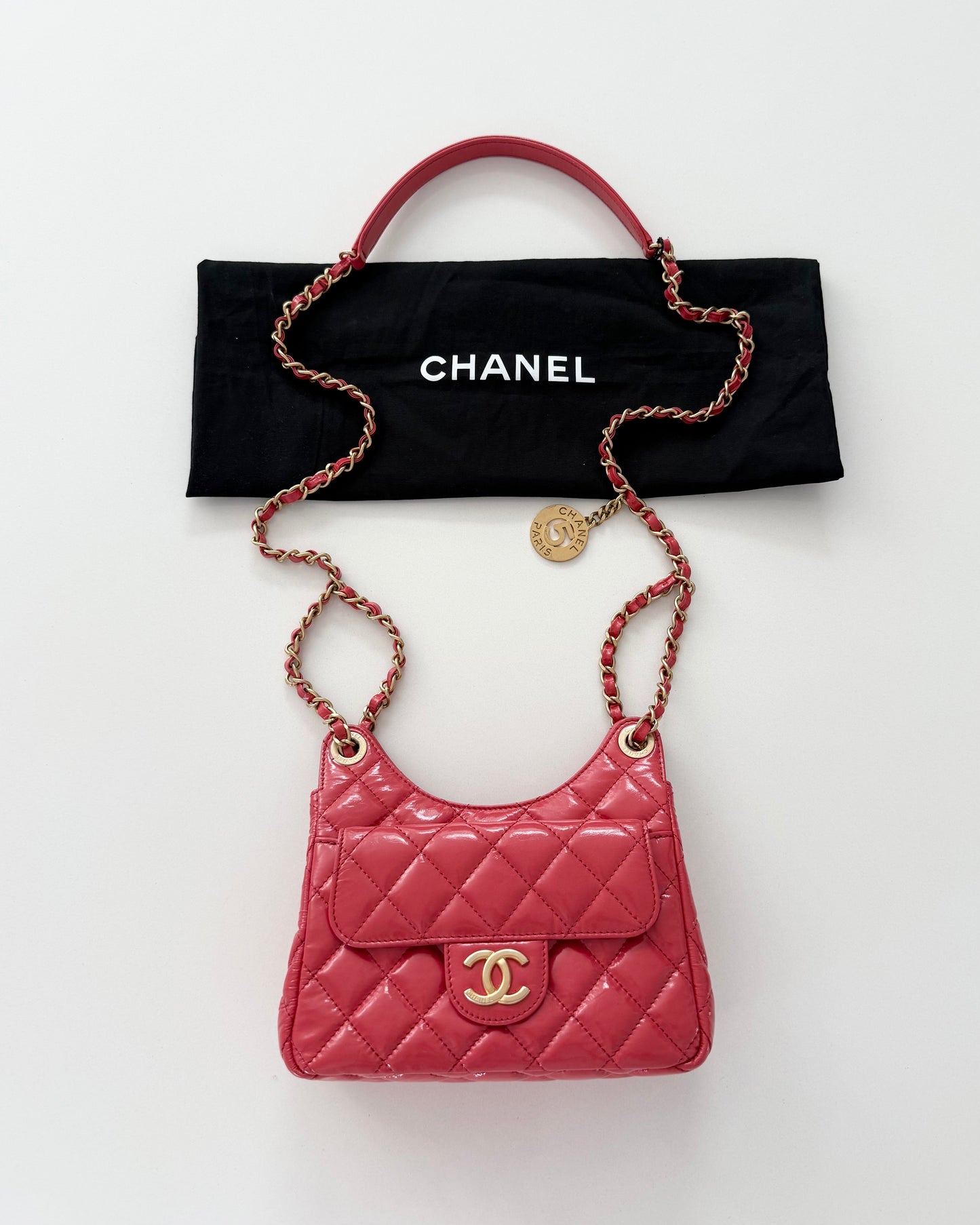 Chanel Coral Shiny Leather Small Wavy Hobo
