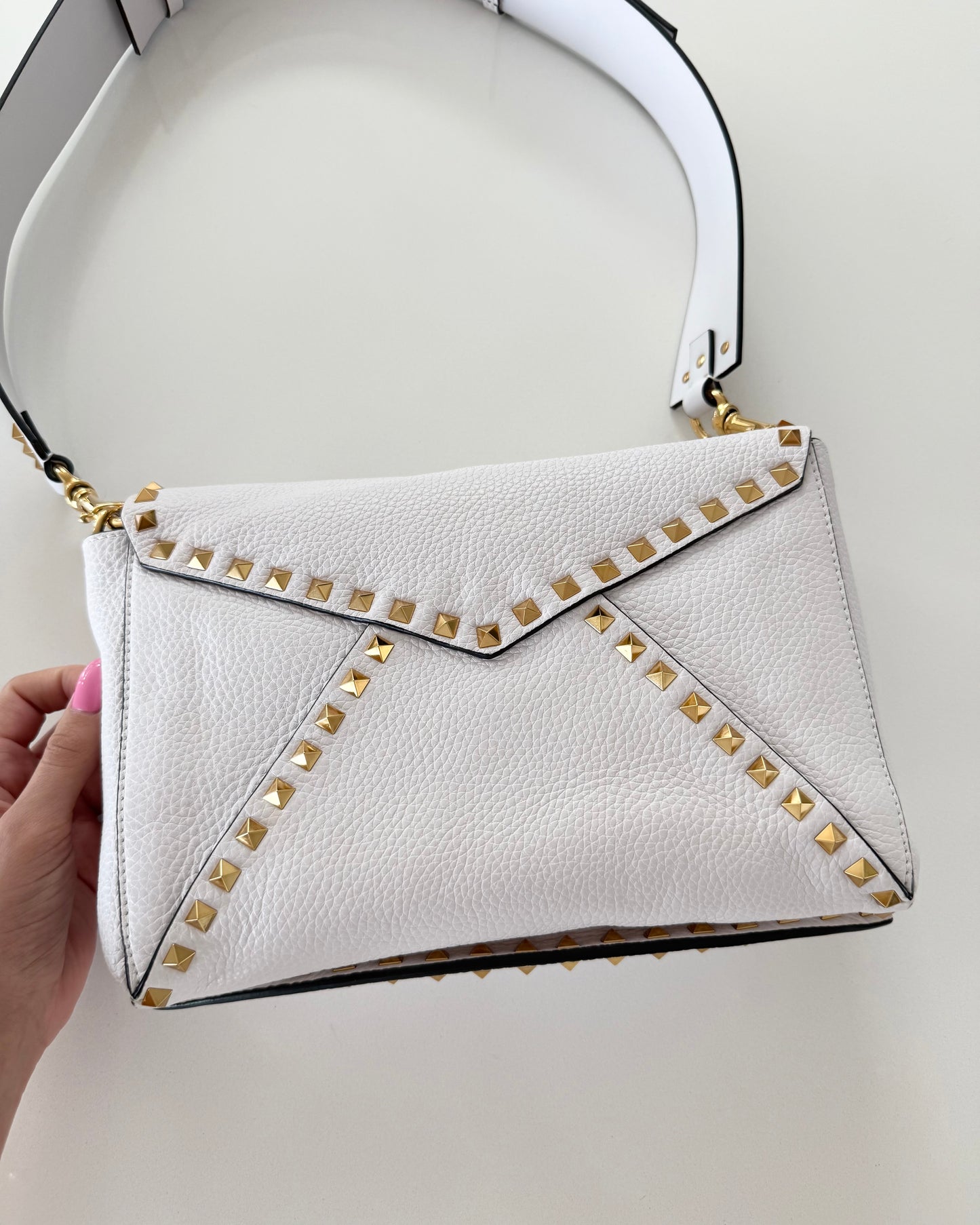Valentino White Grainy Leather Rockstud Hype Bag