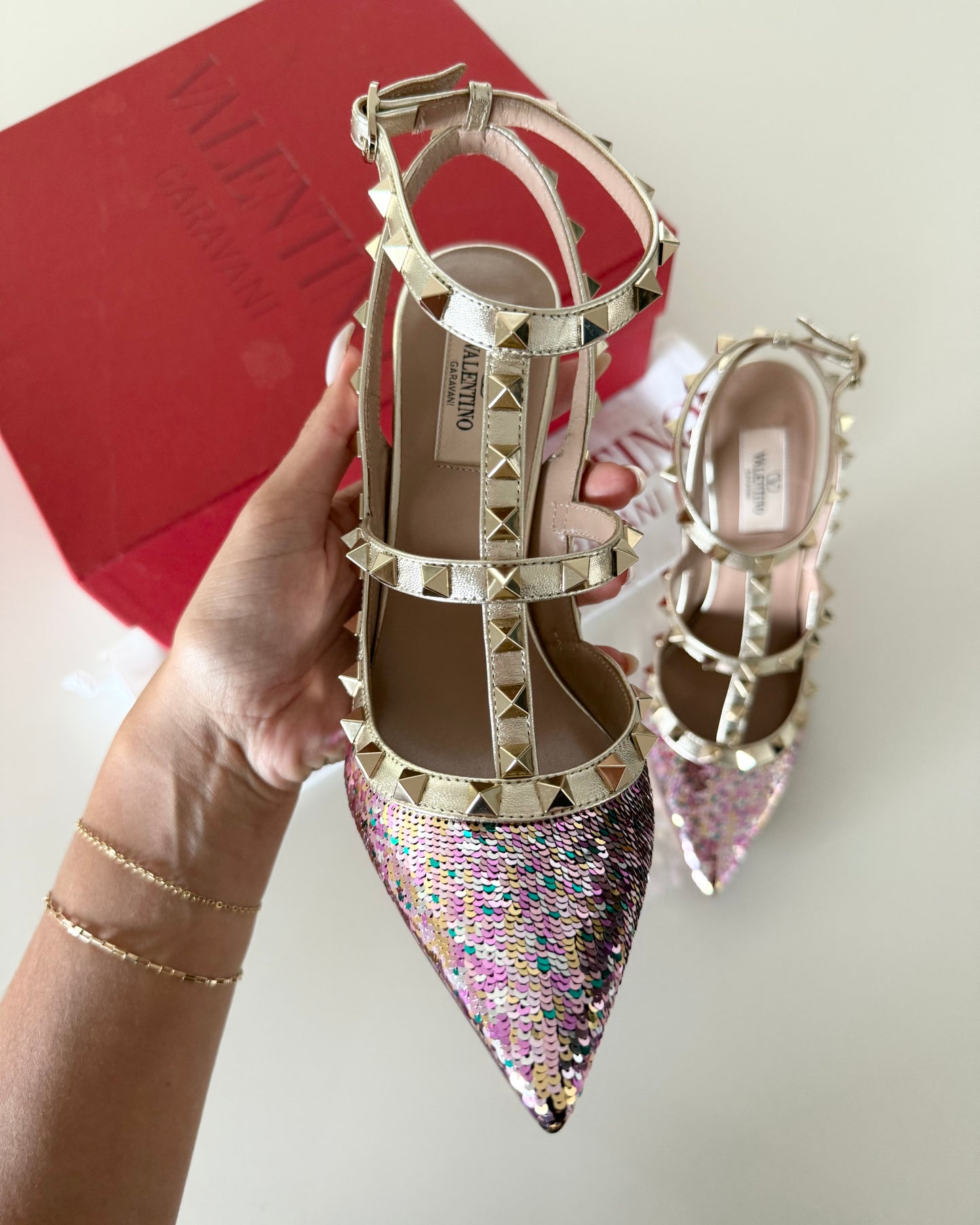 Valentino Multicolor Sequin Rockstud Heels Size 38.5