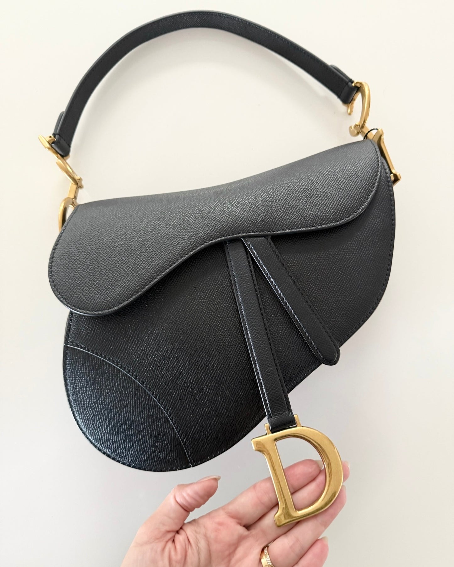 Christian Dior Black Grained Leather Saddle Bag