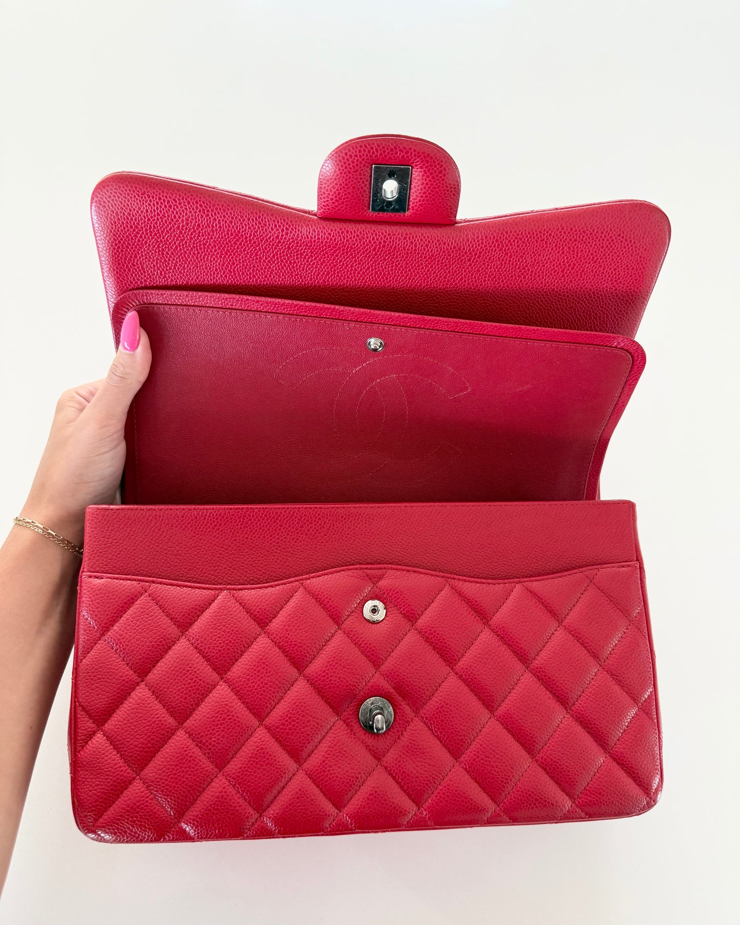 Chanel Red Caviar Quilted Jumbo with Ruthenium Hardware 21 series from 2015