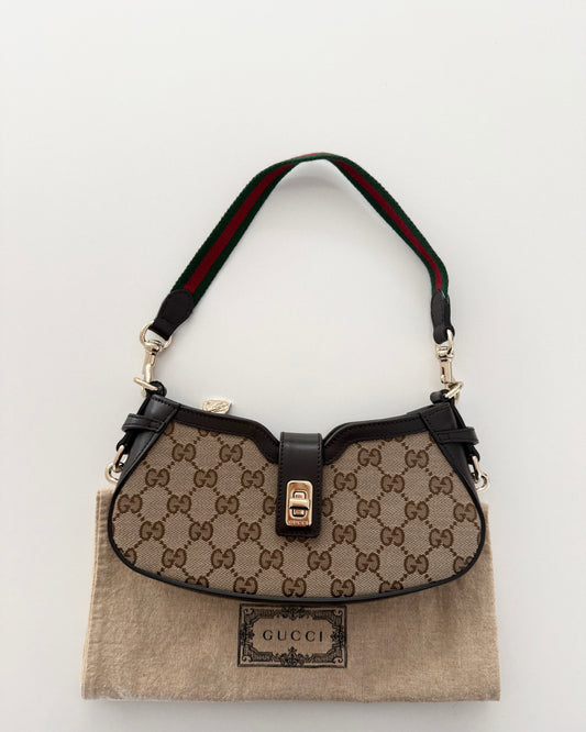Gucci Canvas and Leather Mini Moon Shoulder Bag