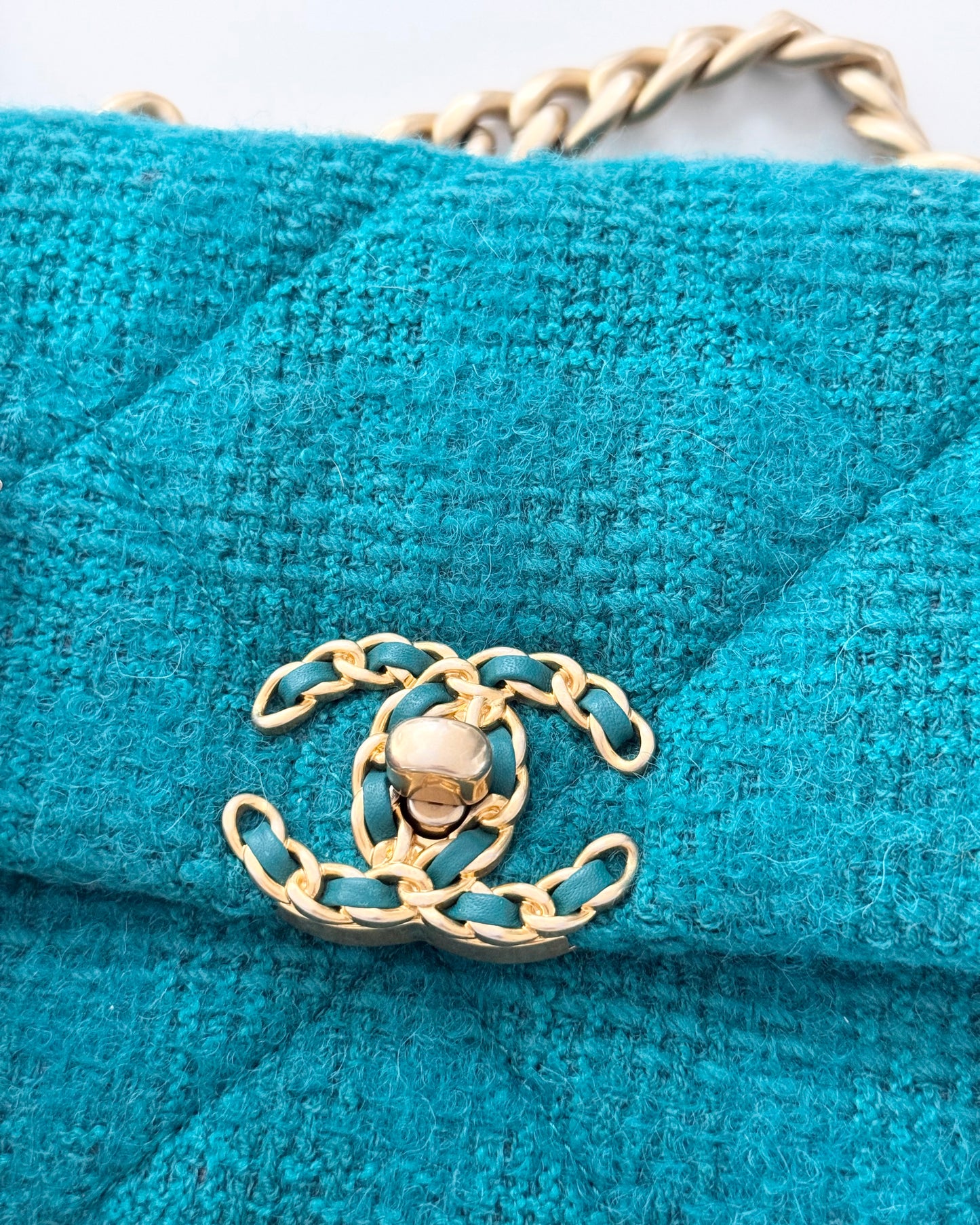 Chanel Teal Tweed Small 19 Bag