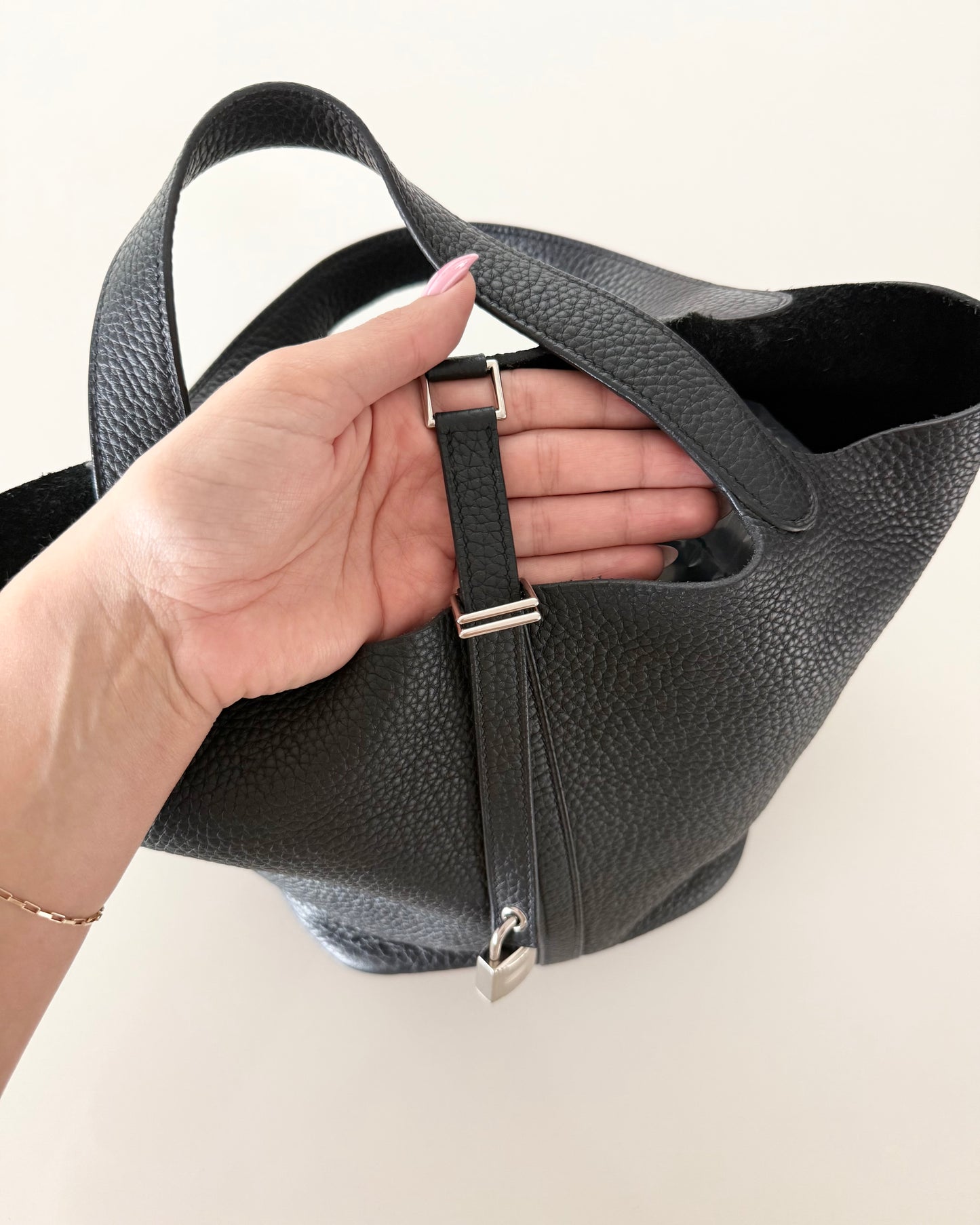 Hermes Black Clemence Picotin 22 with Palladium Hardware from 2020 (Y)