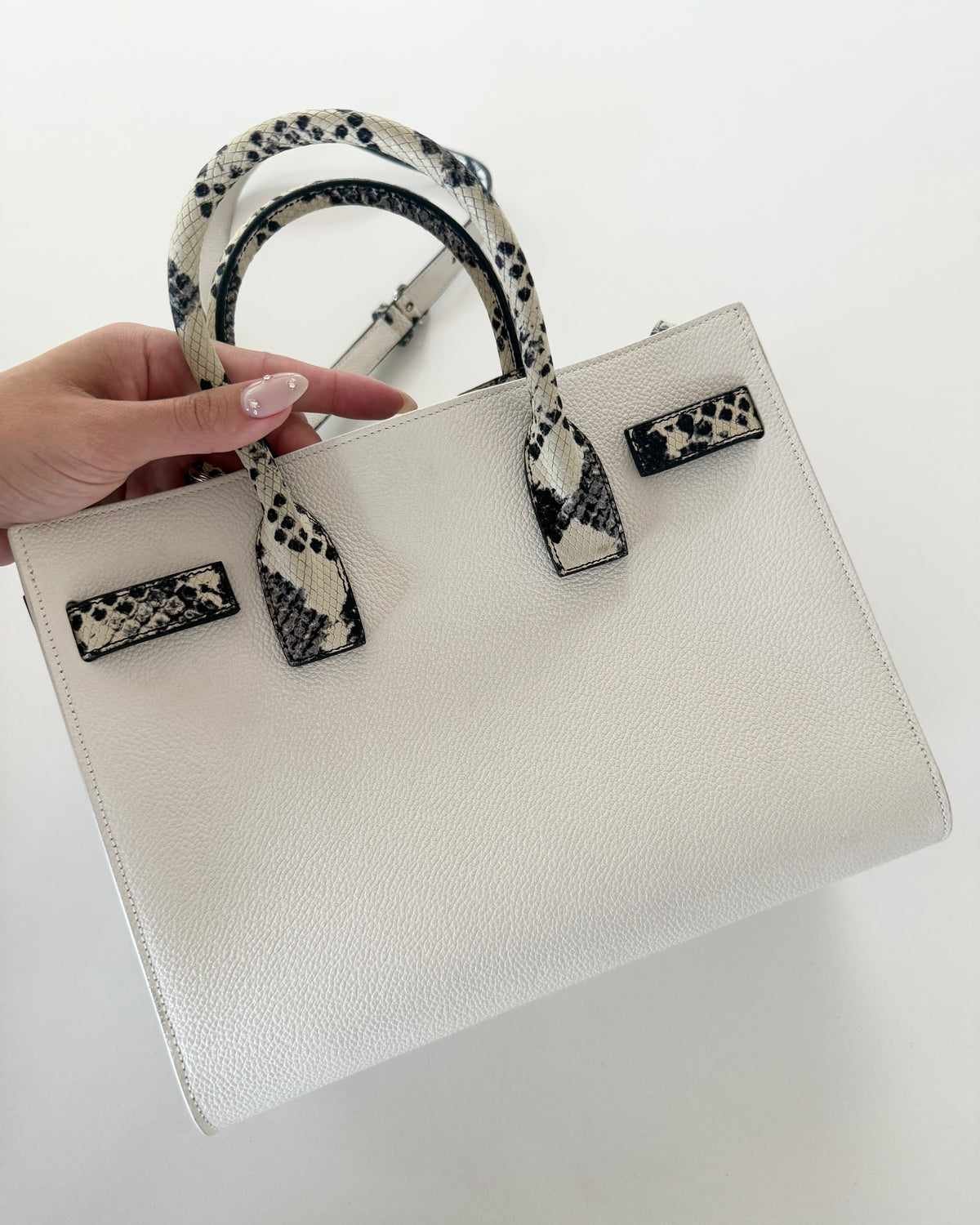 Saint Laurent Ivory Leather and Snake Embossed Sac de Jour Tote from 2016