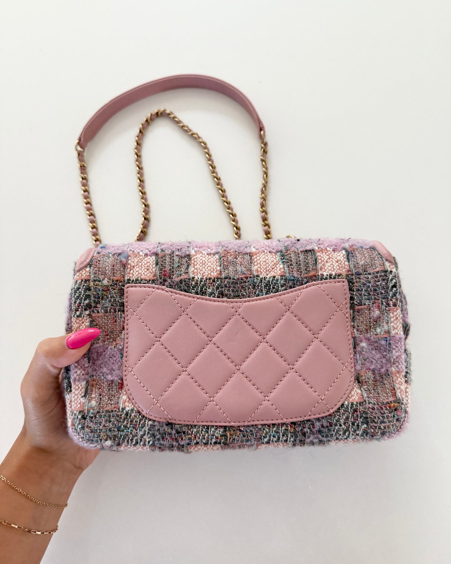 Chanel Pink and Multicolor Tweed Filagree Flap Bag