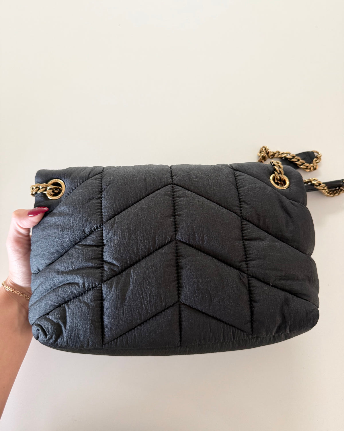 Saint Laurent Black Quilted Nylon Small Puffer Loulou Bag from 2023