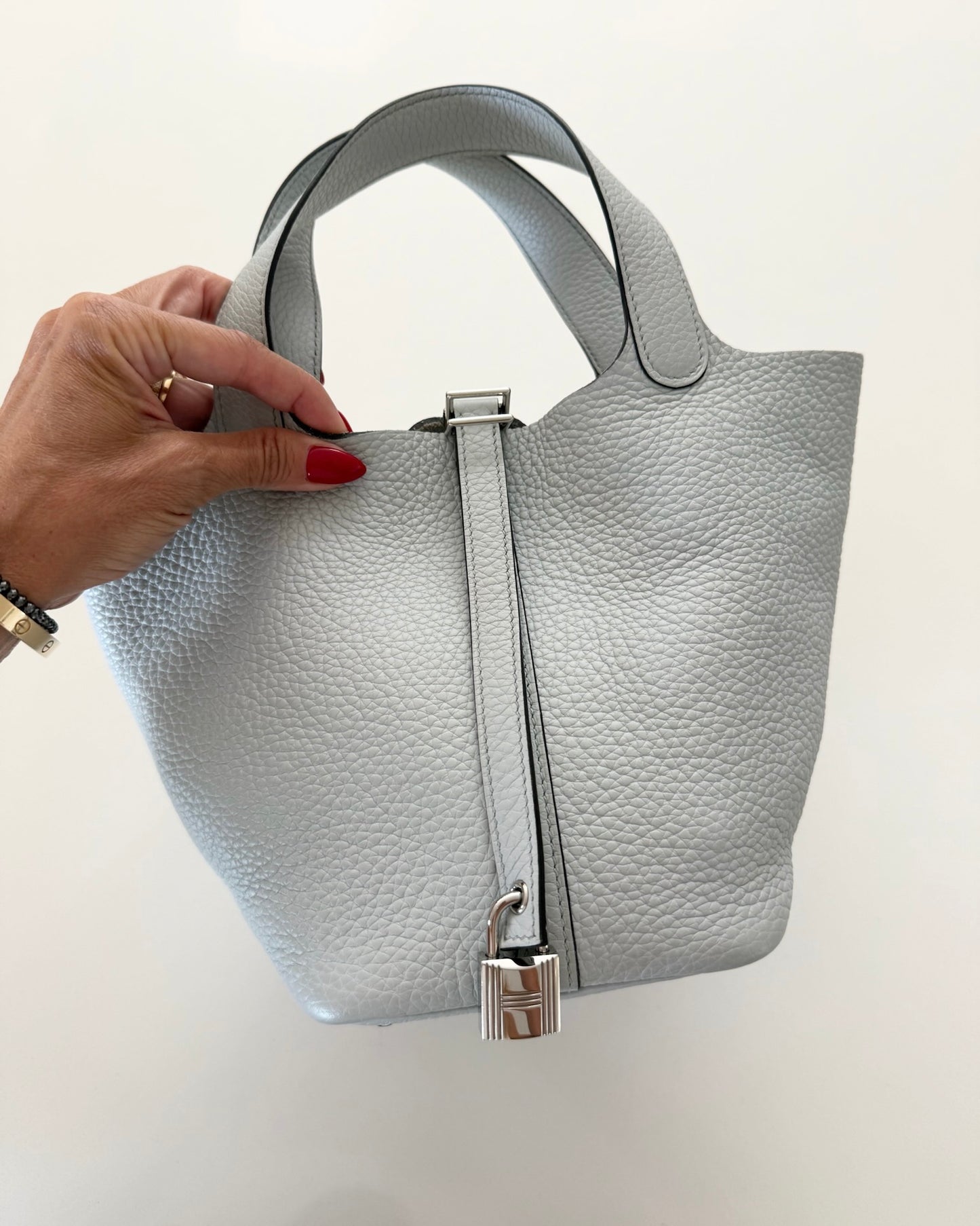 Hermes Bleu Pale Clemence Picotin 18 with Palladium Hardware