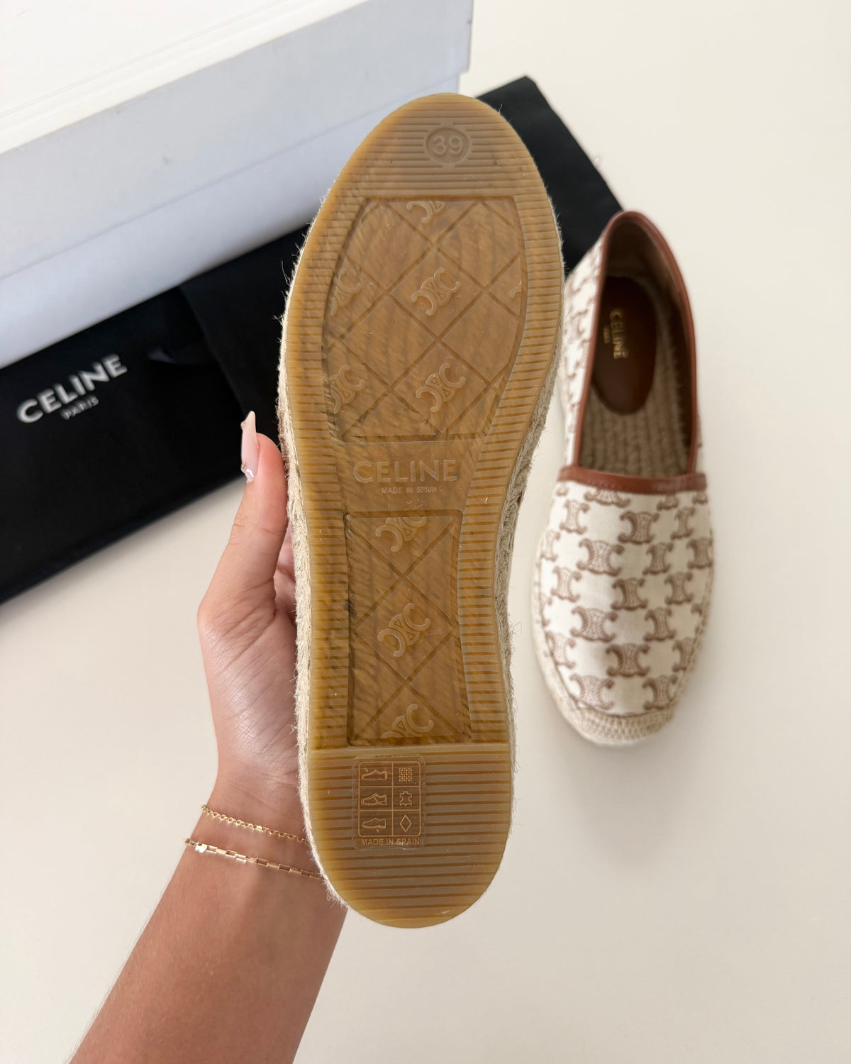 Celine Cream and Brown Triomphe Jacquard Logo Espadrilles Size 39