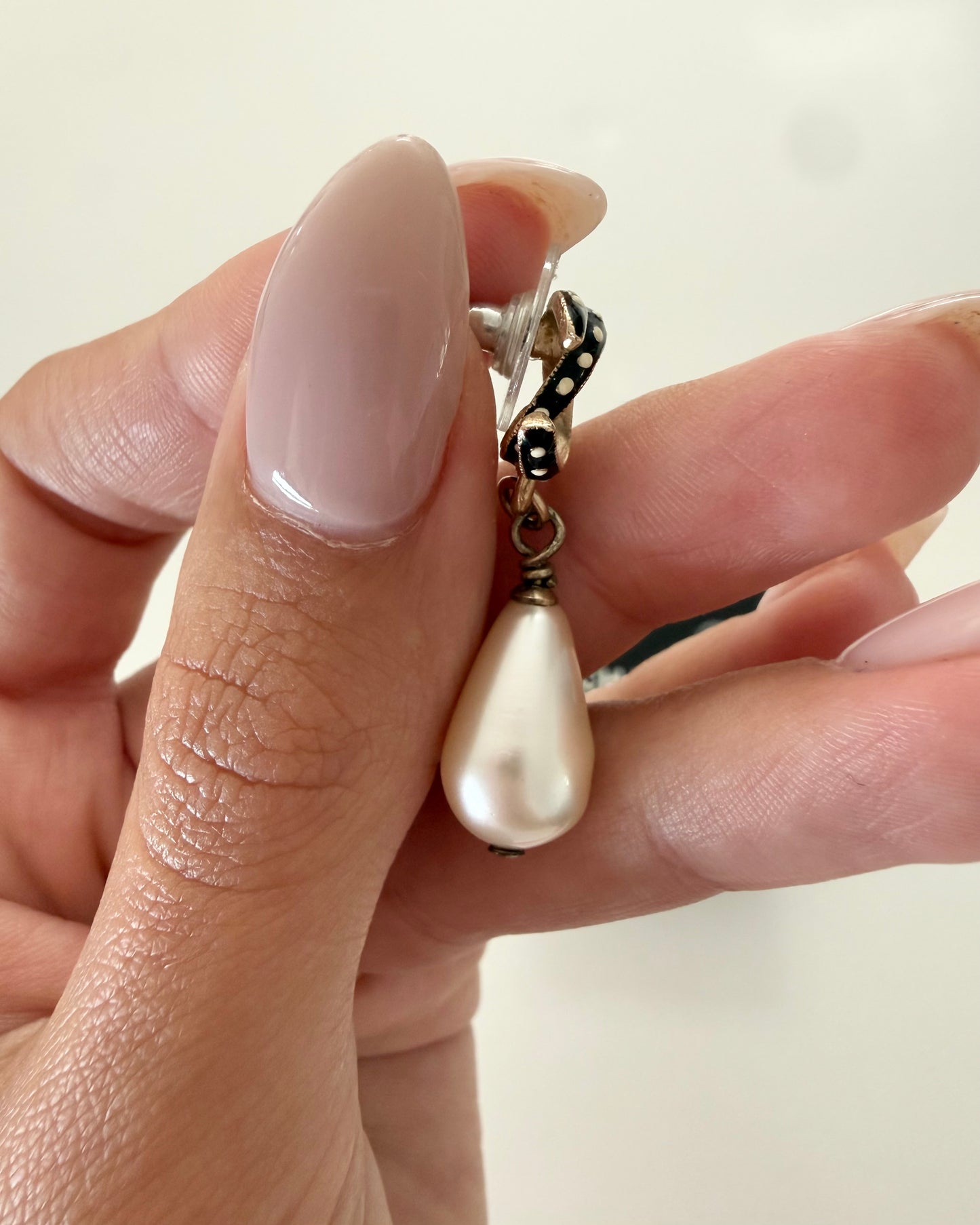 Chanel Goldtone Polka Dot Logo Pearl Drop Earrings