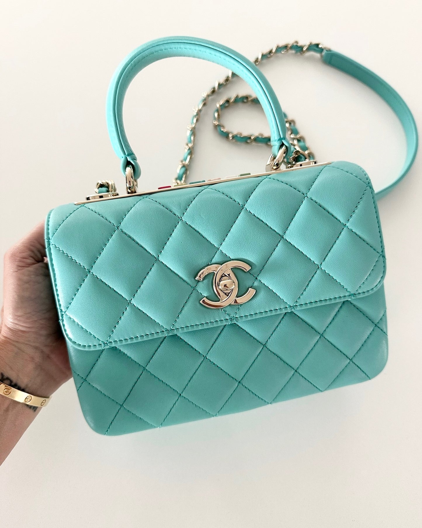 Chanel Tiffany Blue Lambskin Quilted Mini Trendy